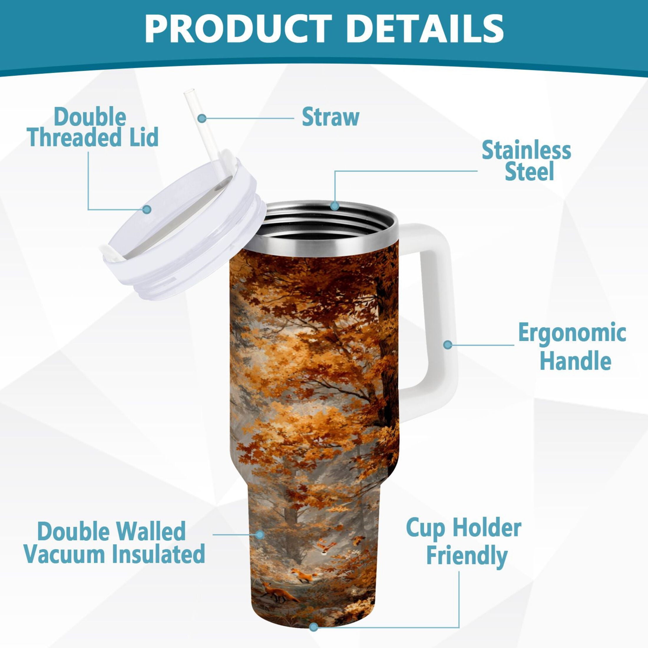 30 oz Insulated Stainless Steel Tumbler Double Wall Stainless Steel Tumbler with 2-Way Drinking Beautiful Autumn Forest M556T