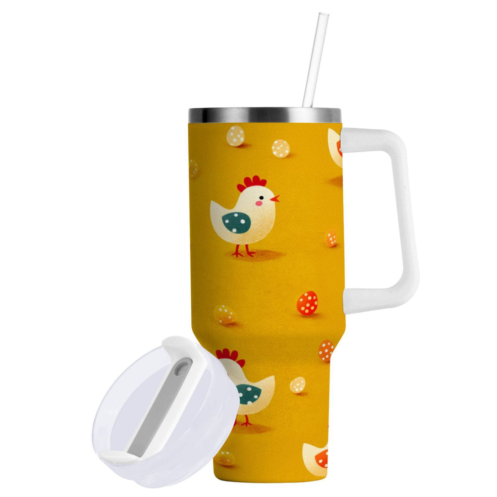 30 oz Insulated Stainless Steel Tumbler Double Wall Stainless Steel Tumbler with 2-Way Drinking Cartoon Chickens Pattern M551C