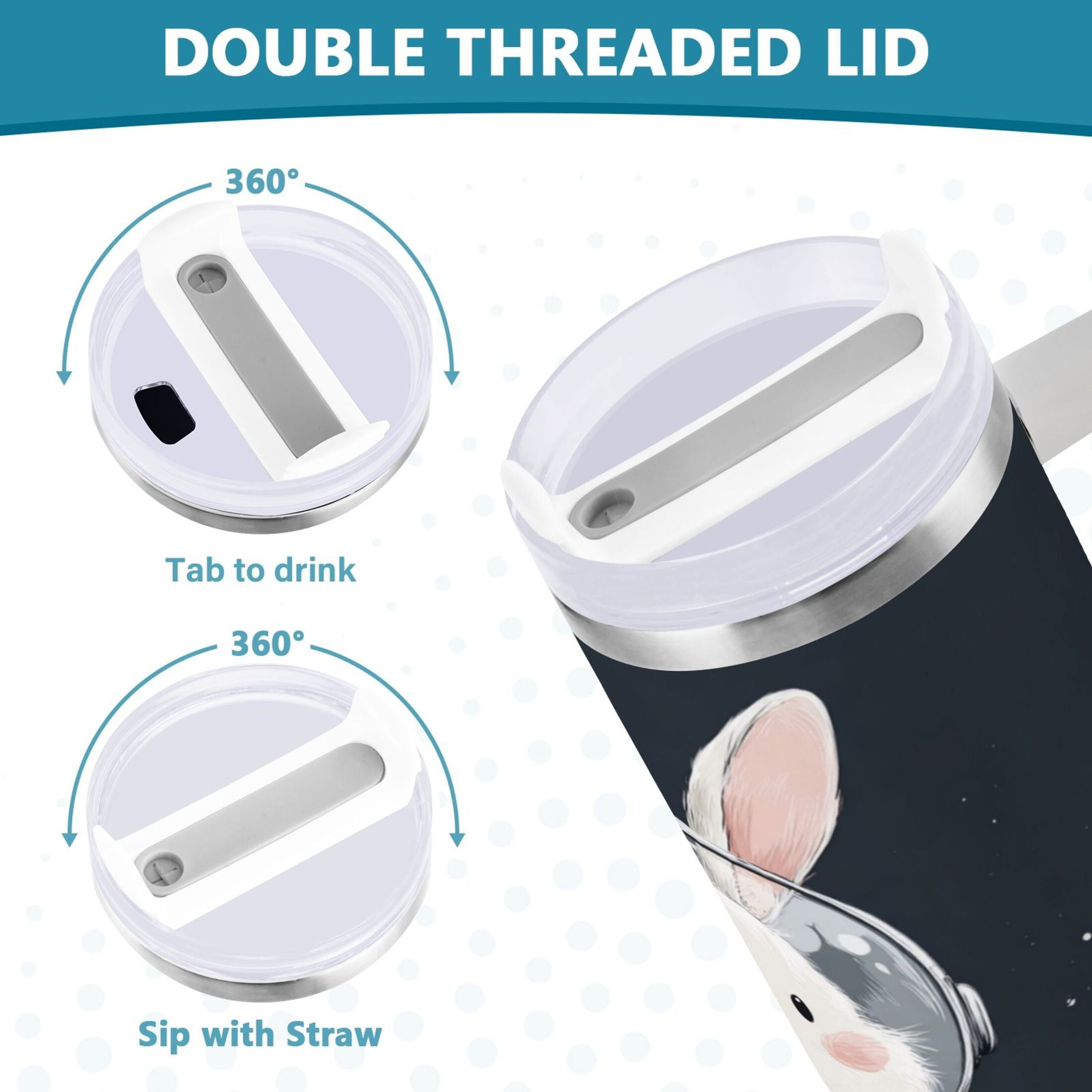40 oz Insulated Stainless Steel Tumbler Double Wall Stainless Steel Tumbler with 2-Way Drinking Rabbit in A Space M673N