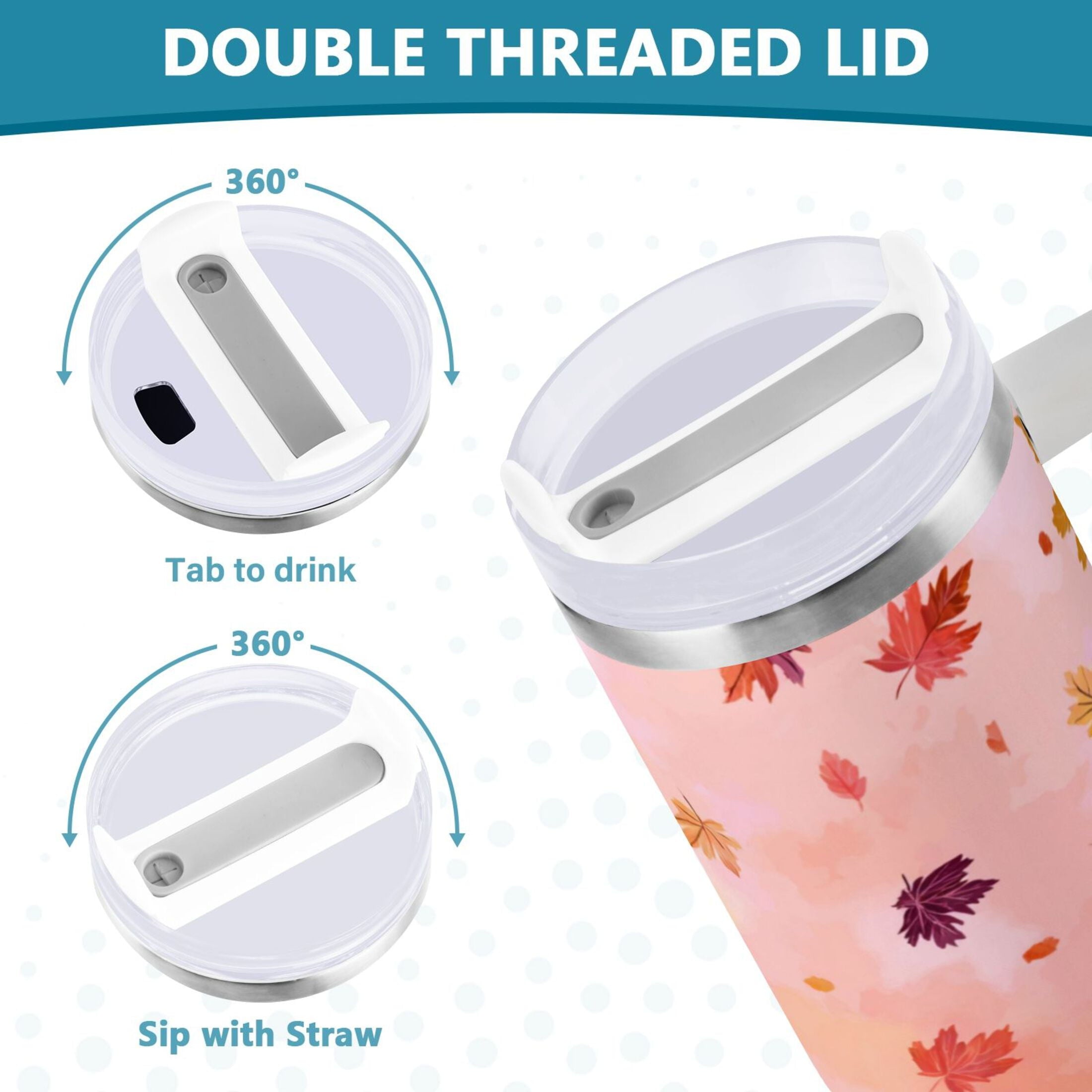 30 oz Insulated Stainless Steel Tumbler Double Wall Stainless Steel Tumbler with 2-Way Drinking Autumn Leaves Falling M588S