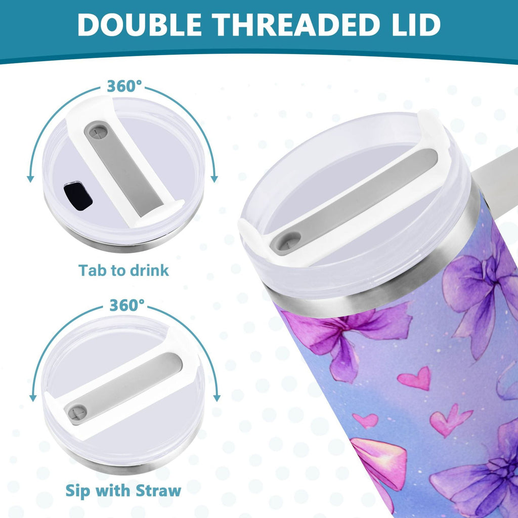 30 oz Insulated Stainless Steel Tumbler Double Wall Stainless Steel Tumbler with 2-Way Drinking Watercolor Bows Pattern M627Q