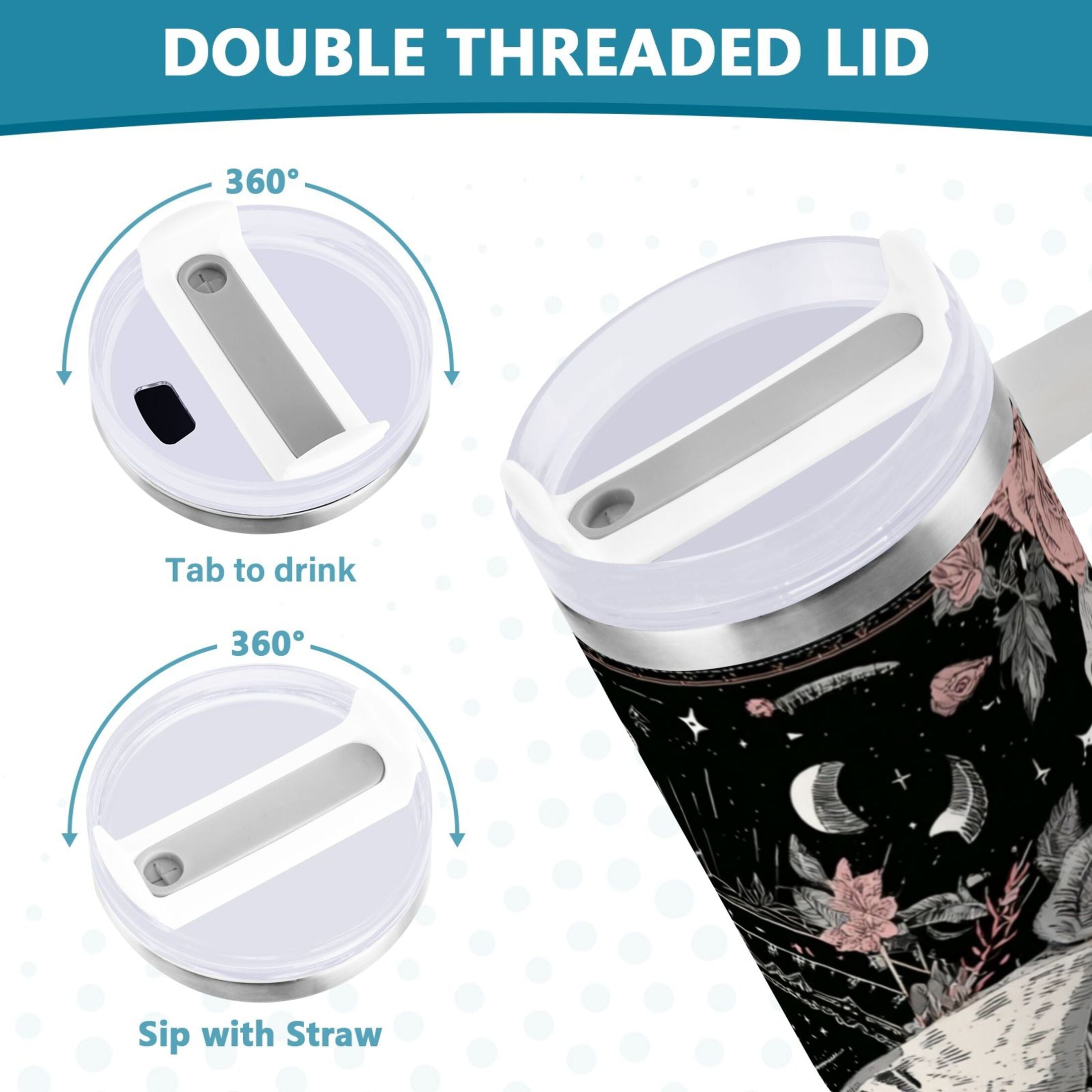 40 oz Insulated Stainless Steel Tumbler Double Wall Stainless Steel Tumbler with 2-Way Drinking Butterfly Surrounded by Flowers M640X