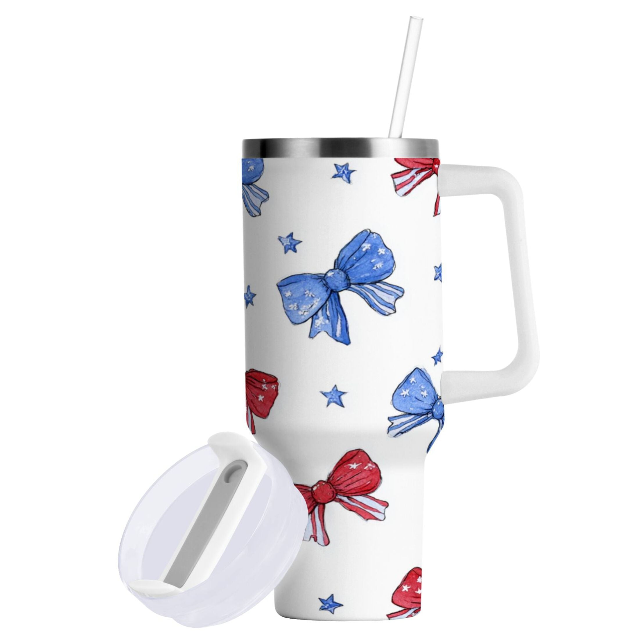 40 oz Insulated Stainless Steel Tumbler Double Wall Stainless Steel Tumbler with 2-Way Drinking Hand-drawn Bows M587S
