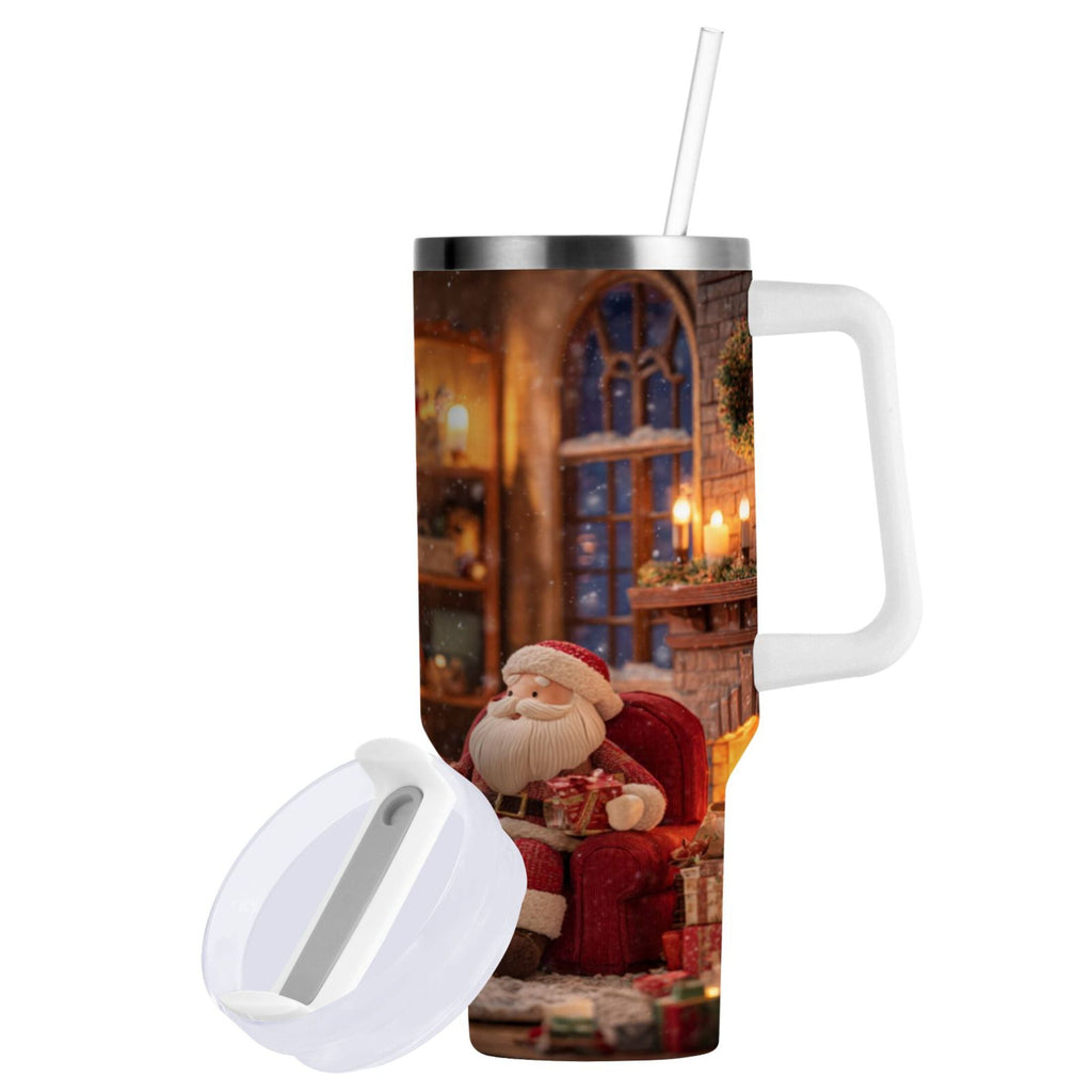 40 oz Insulated Stainless Steel Tumbler Double Wall Stainless Steel Tumbler with 2-Way Drinking Sitting Santa Claus M635Z
