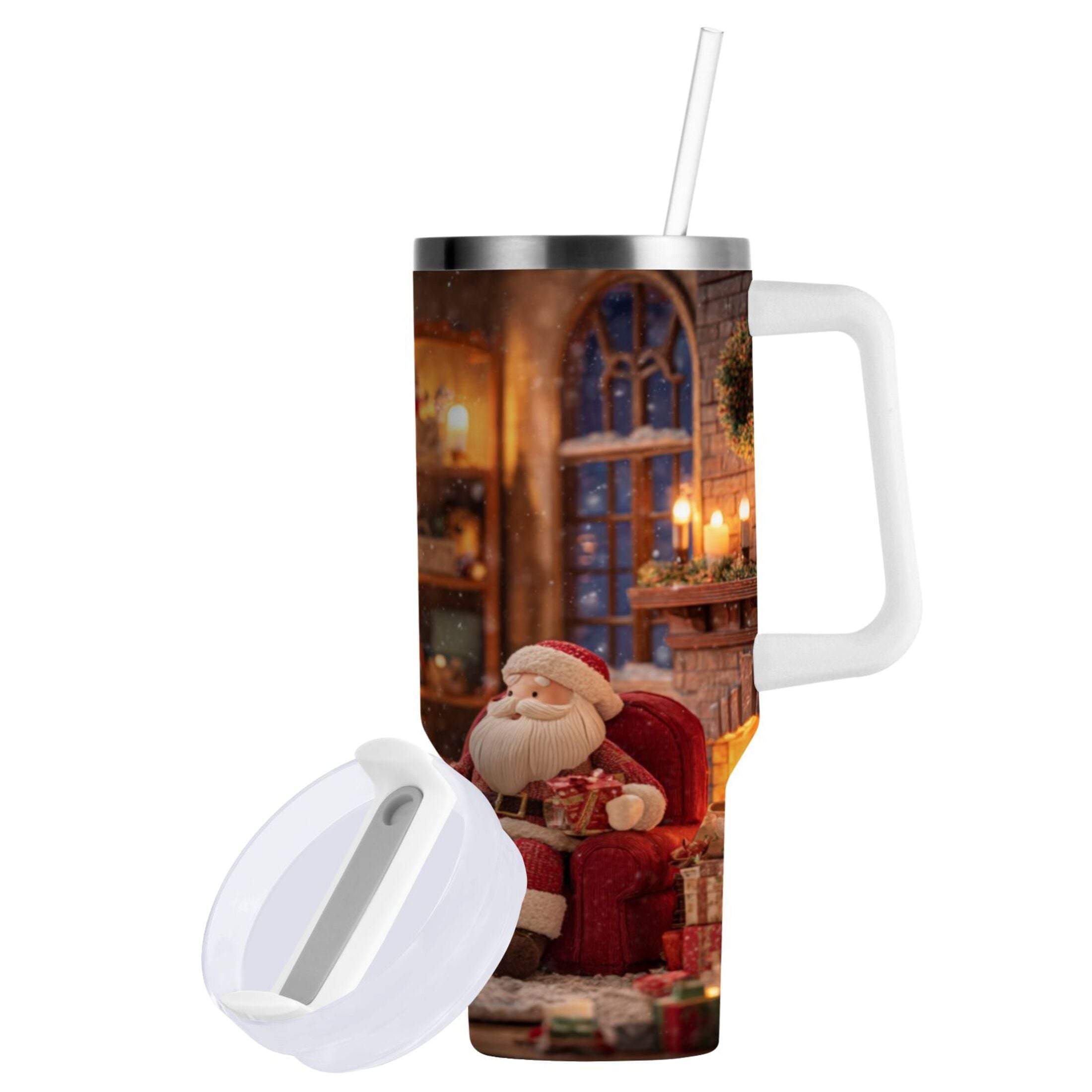 40 oz Insulated Stainless Steel Tumbler Double Wall Stainless Steel Tumbler with 2-Way Drinking Sitting Santa Claus M635Z