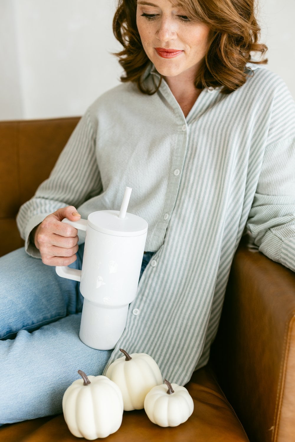 Simple Modern 30 fl oz Insulated Stainless Steel Trek Tumbler with Straw Lid | Seaglass Sage and Cream Checkmate M690W