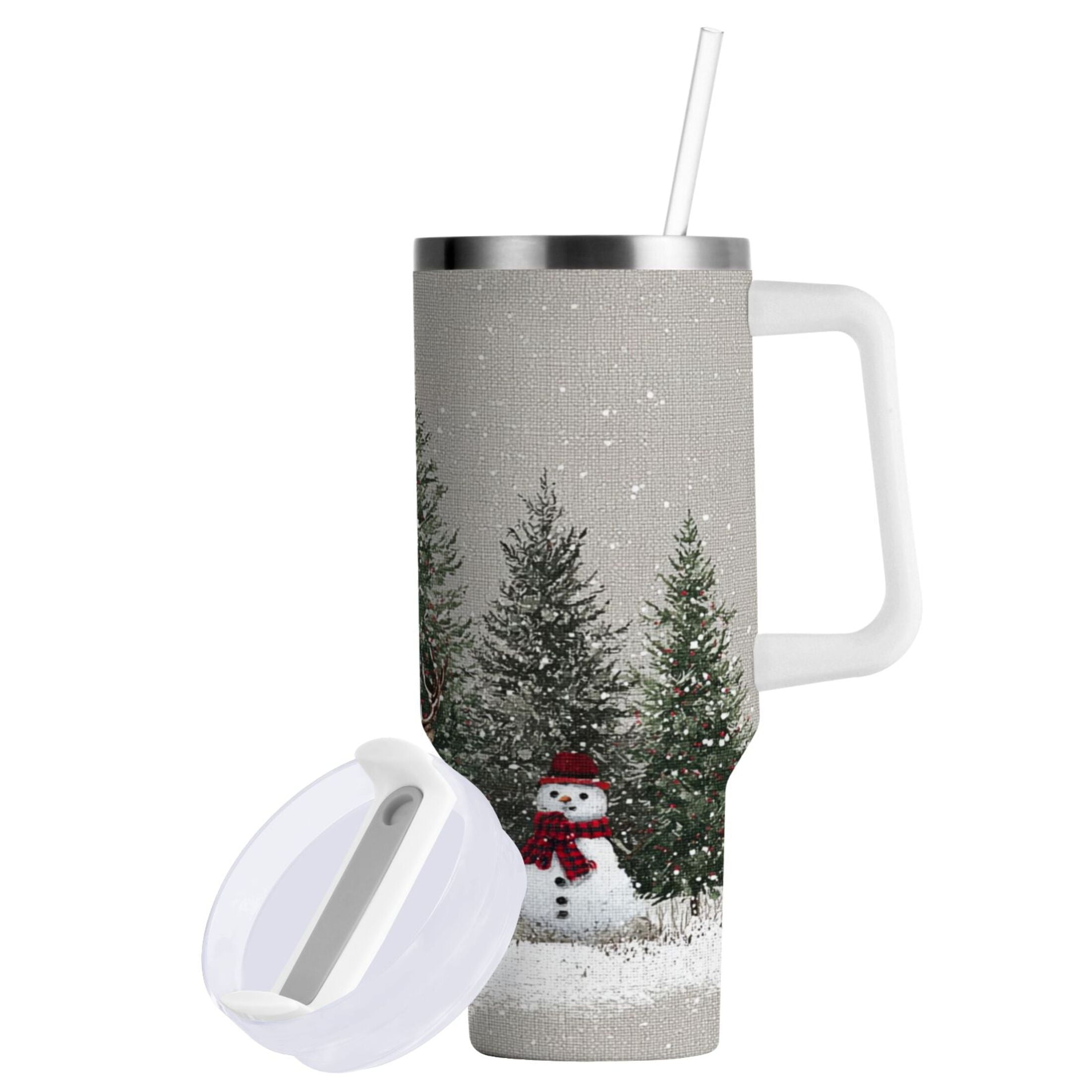30 oz Insulated Stainless Steel Tumbler Double Wall Stainless Steel Tumbler with 2-Way Drinking Christmas Deer and Snowmen M619R