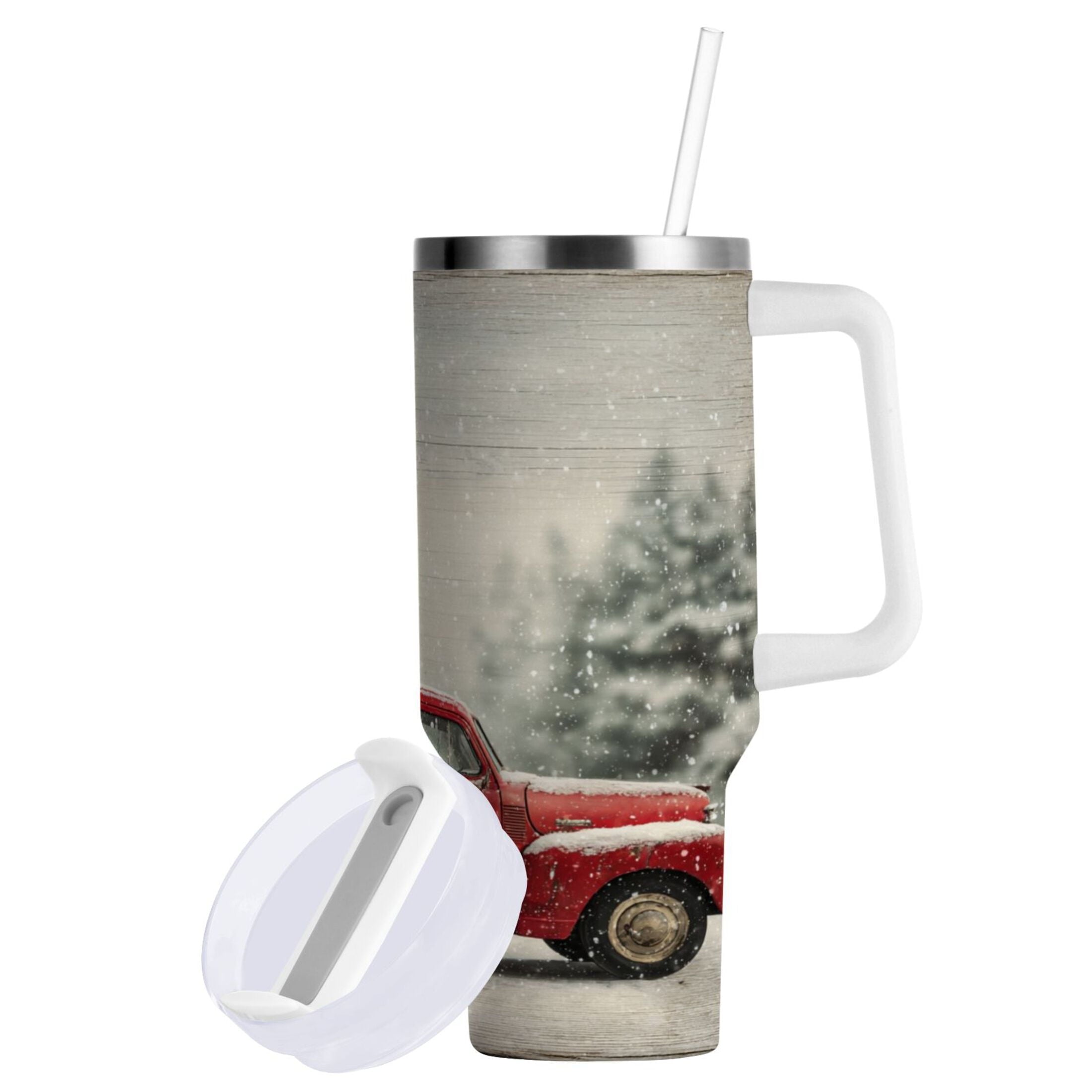 40 oz Insulated Stainless Steel Tumbler Double Wall Stainless Steel Tumbler with 2-Way Drinking Vintage Red Truck M631G