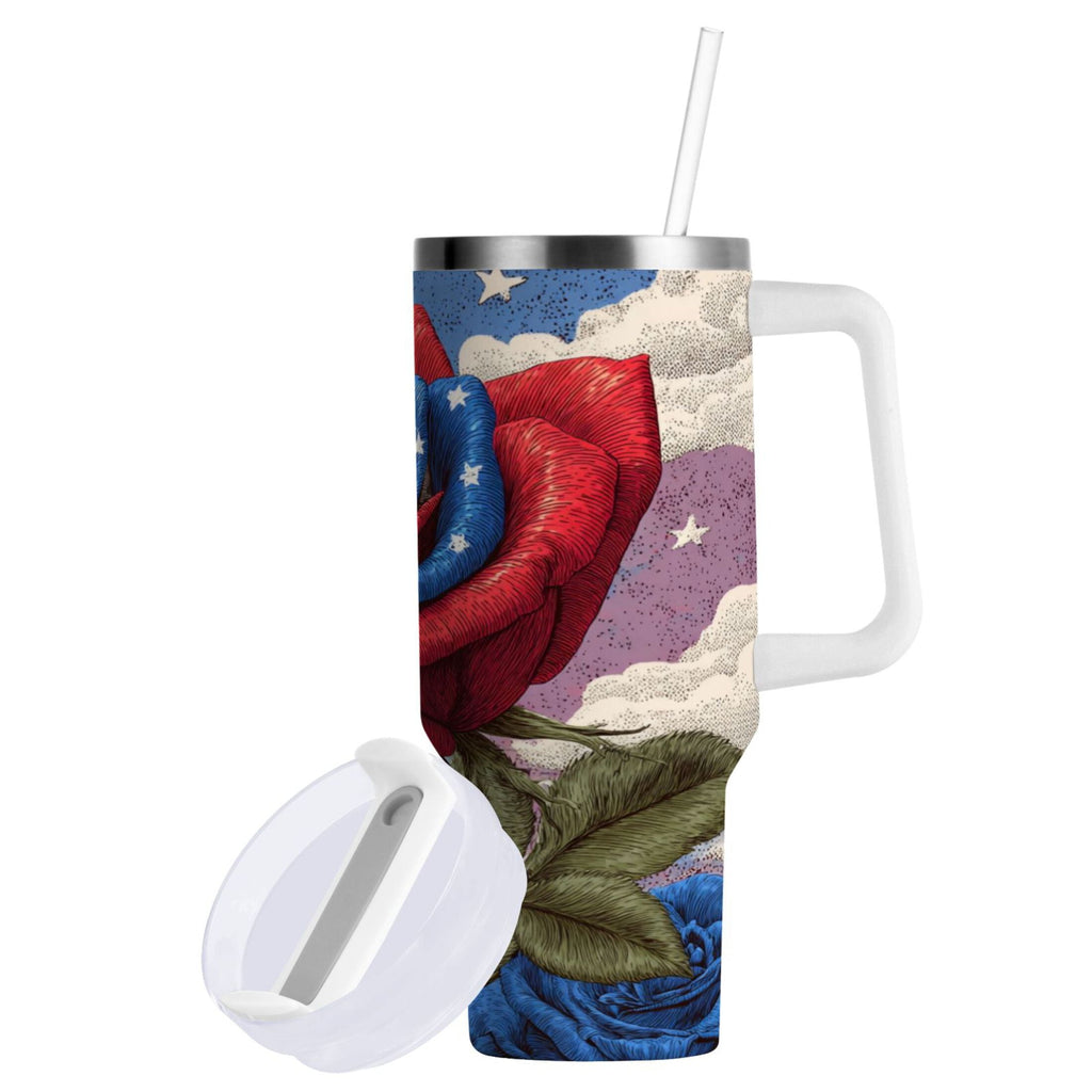 40 oz Insulated Stainless Steel Tumbler Double Wall Stainless Steel Tumbler with 2-Way Drinking Roses and Clouds M523Q