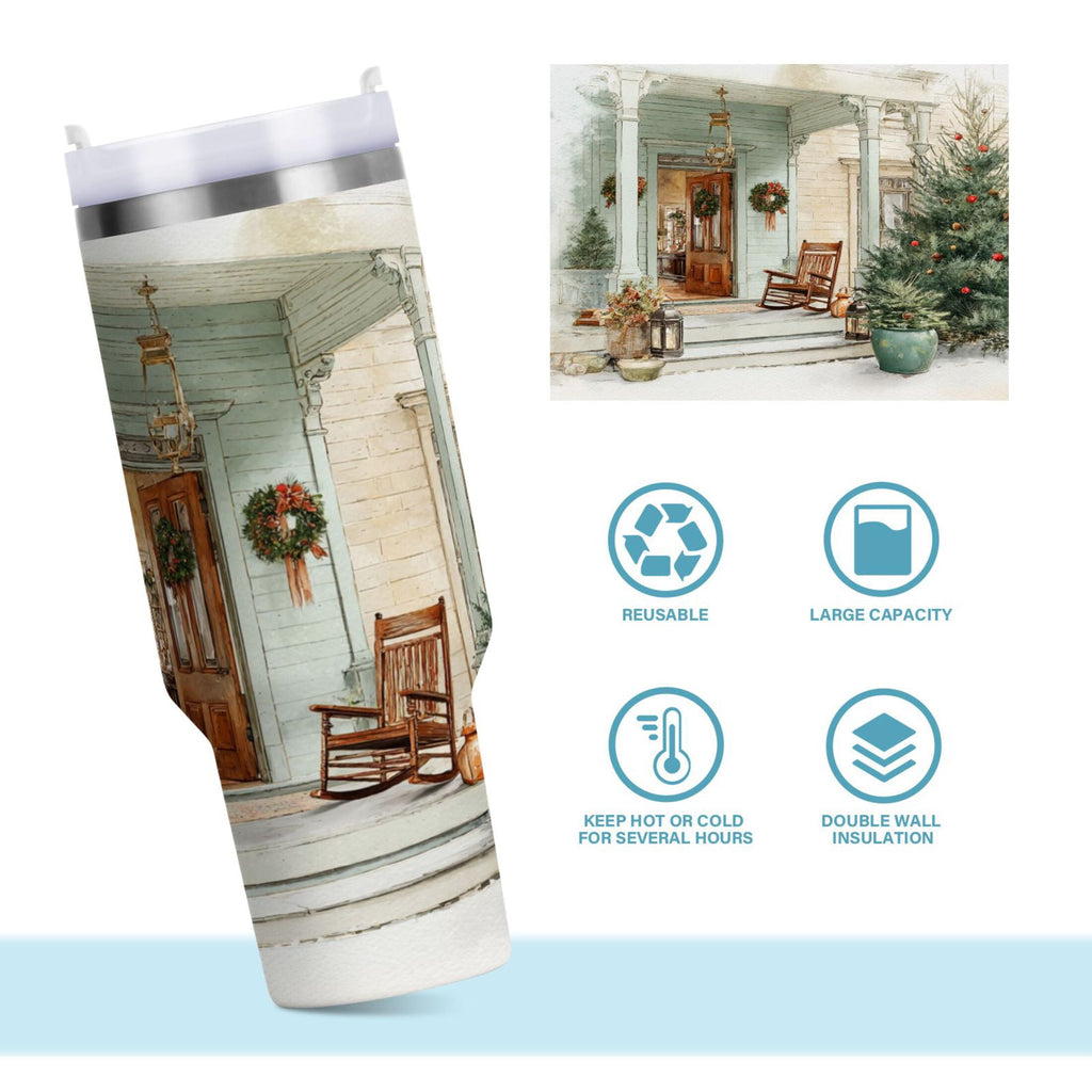 30 oz Insulated Stainless Steel Tumbler Double Wall Stainless Steel Tumbler with 2-Way Drinking Charming Christmas Doorway M670W