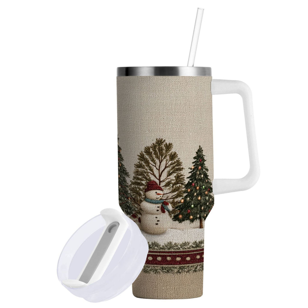 30 oz Insulated Stainless Steel Tumbler Double Wall Stainless Steel Tumbler with 2-Way Drinking Snowmen and Deer in The Forest M582Z