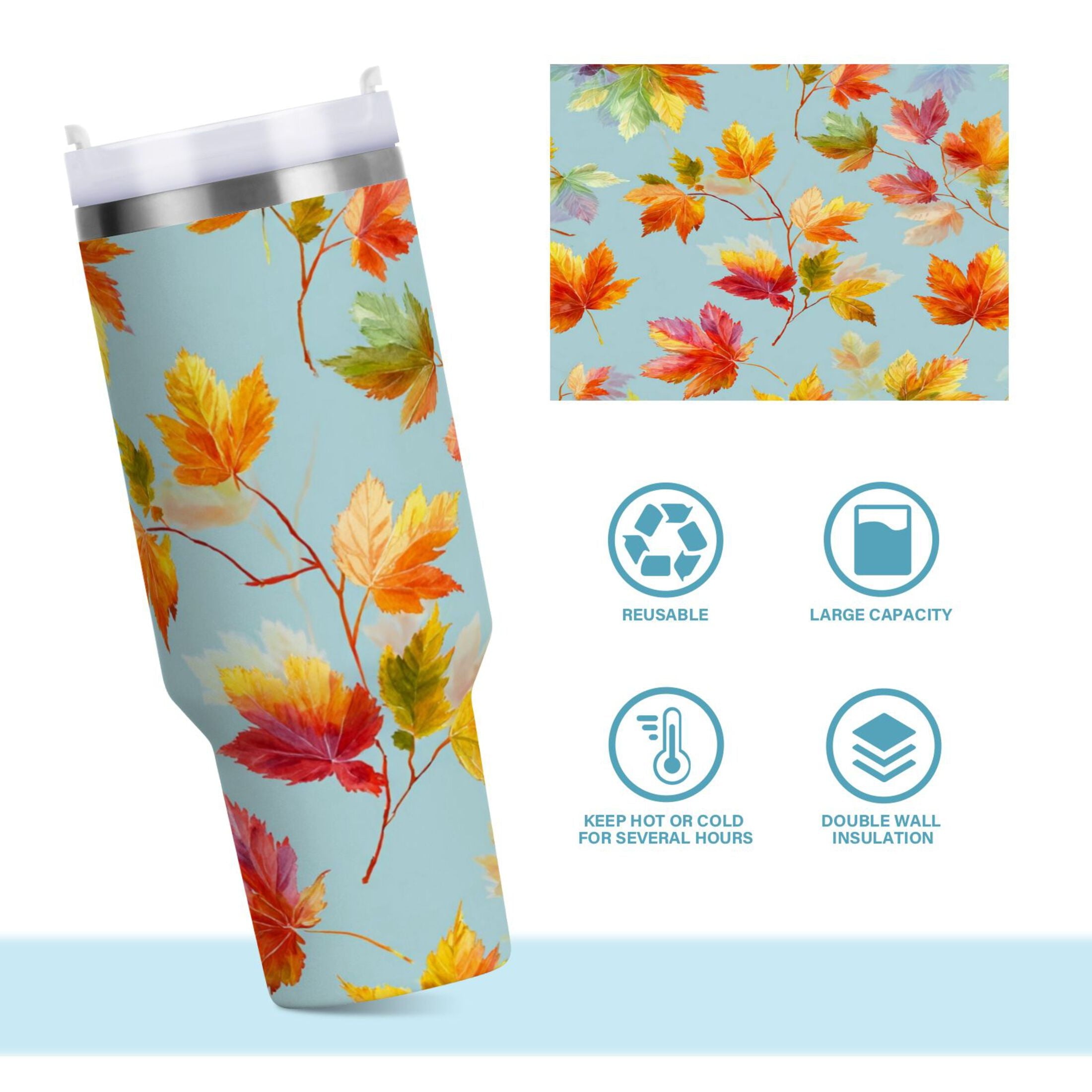 30 oz Insulated Stainless Steel Tumbler Double Wall Stainless Steel Tumbler with 2-Way Drinking Colorful Autumn Maple Leaves M616H