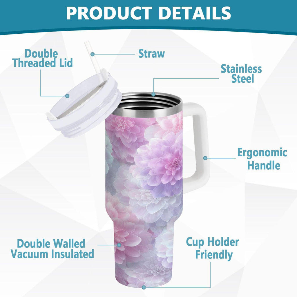 30 oz Insulated Stainless Steel Tumbler Double Wall Stainless Steel Tumbler with 2-Way Drinking Cute Pastel Watercolor Floral M578H