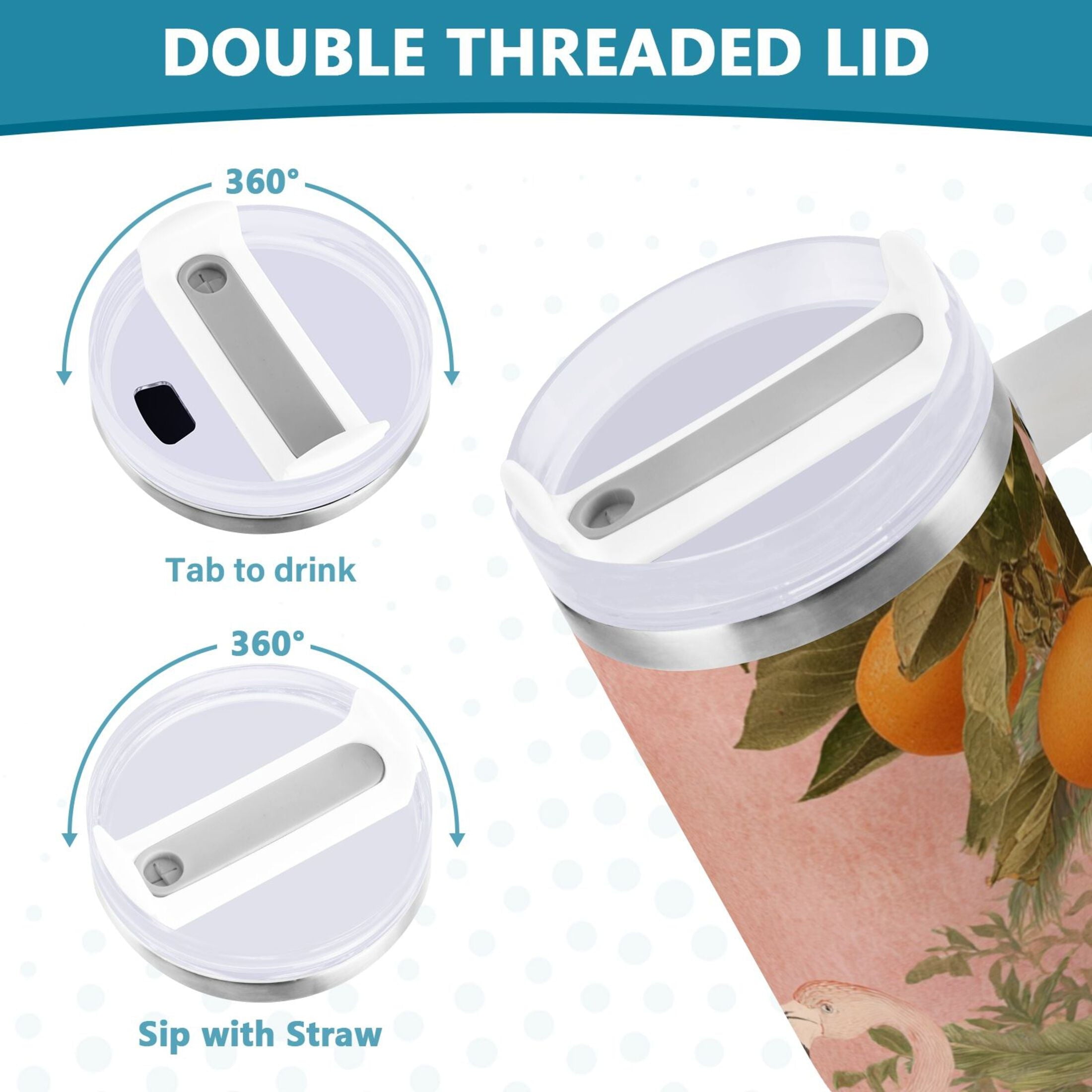 40 oz Insulated Stainless Steel Tumbler Double Wall Stainless Steel Tumbler with 2-Way Drinking Flamingos in Tropical Garden M666D