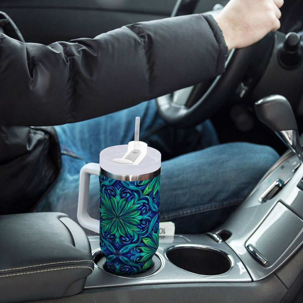 40 oz Insulated Stainless Steel Tumbler Double Wall Stainless Steel Tumbler with 2-Way Drinking Elegant Blue Traditional Patterns M603V