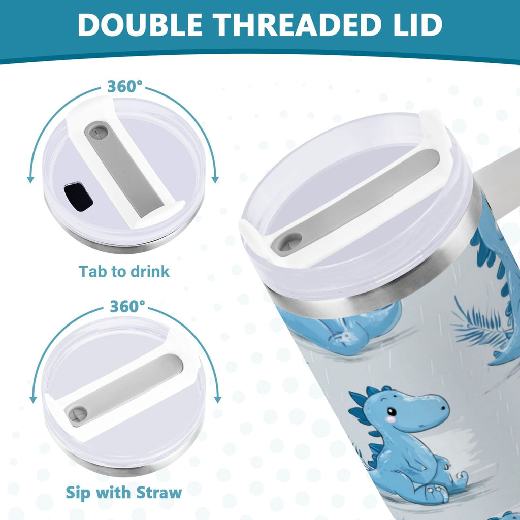 30 oz Insulated Stainless Steel Tumbler Double Wall Stainless Steel Tumbler with 2-Way Drinking Cartoon Blue Dinosaurs M495M