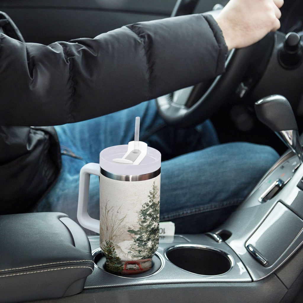 30 oz Insulated Stainless Steel Tumbler Double Wall Stainless Steel Tumbler with 2-Way Drinking Truck with Christmas Decorations M657B