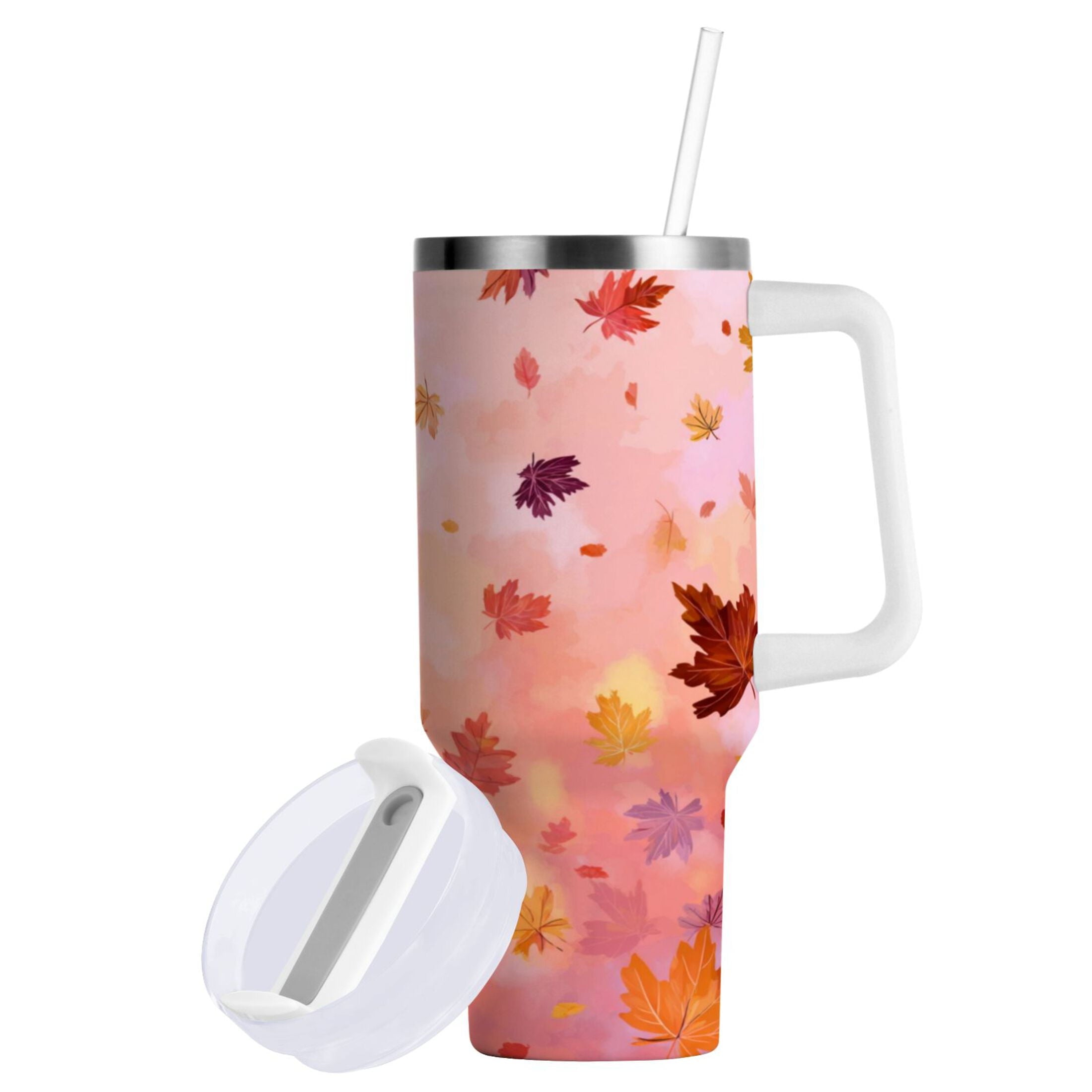 30 oz Insulated Stainless Steel Tumbler Double Wall Stainless Steel Tumbler with 2-Way Drinking Autumn Leaves Falling M588S