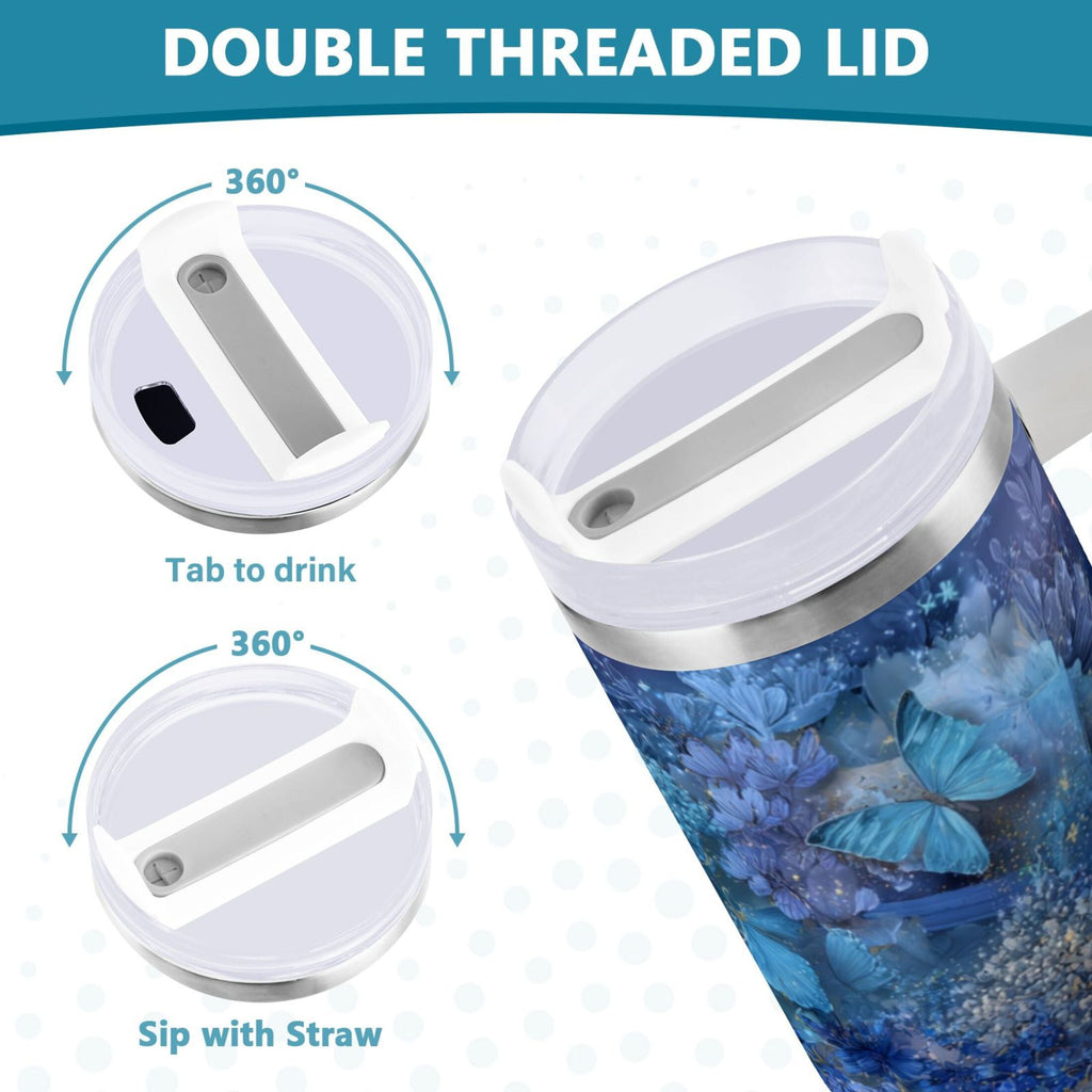 30 oz Insulated Stainless Steel Tumbler Double Wall Stainless Steel Tumbler with 2-Way Drinking Butterflies Books and Flowers M524V