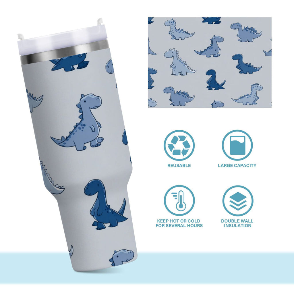30 oz Insulated Stainless Steel Tumbler Double Wall Stainless Steel Tumbler with 2-Way Drinking Cute Blue Dinosaurs M580Z