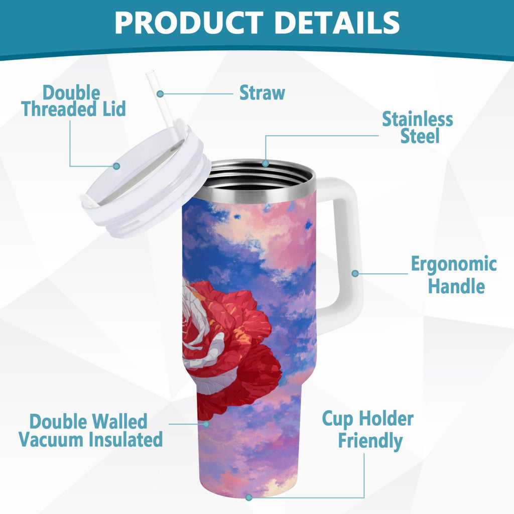 30 oz Insulated Stainless Steel Tumbler Double Wall Stainless Steel Tumbler with 2-Way Drinking Rose with Flag Pattern M547V