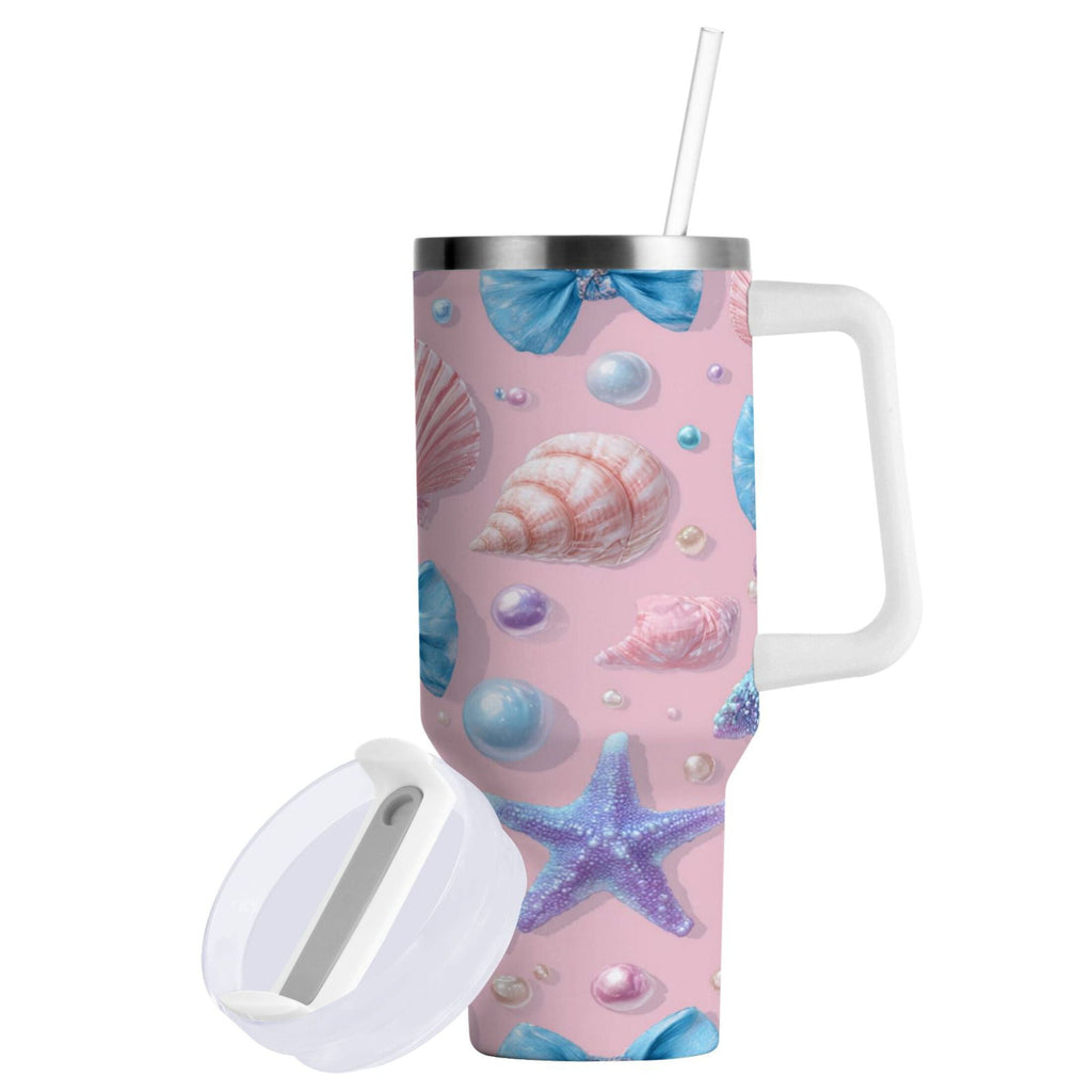 30 oz Insulated Stainless Steel Tumbler Double Wall Stainless Steel Tumbler with 2-Way Drinking Seashells and Bows M519K
