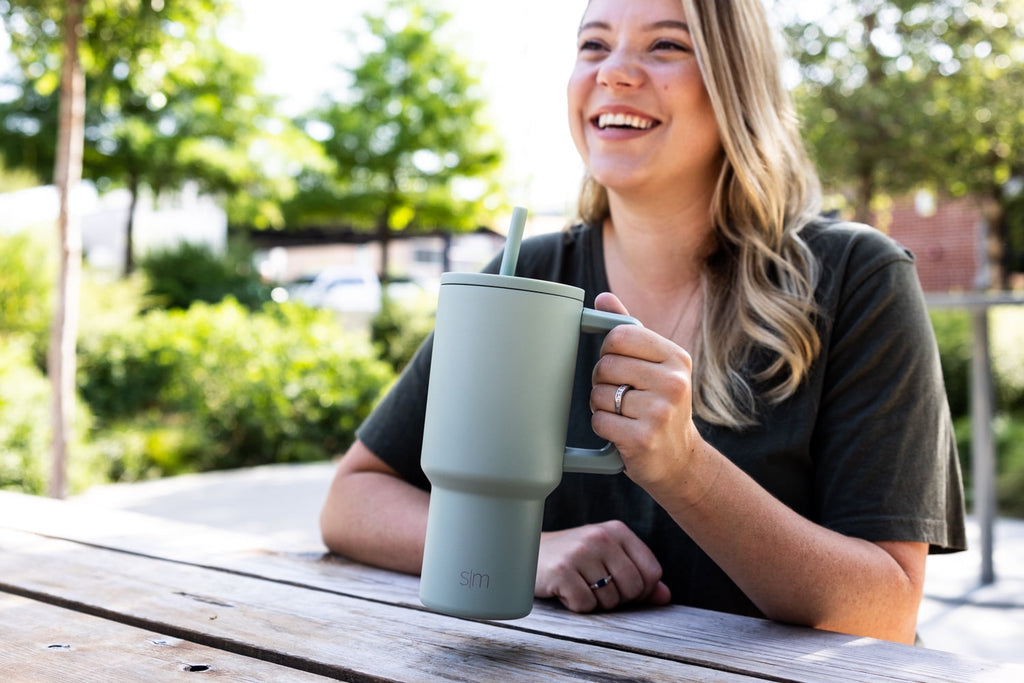 Simple Modern 30 fl oz Insulated Stainless Steel Trek Tumbler with Straw Lid | Seaglass Sage and Cream Checkmate M690W