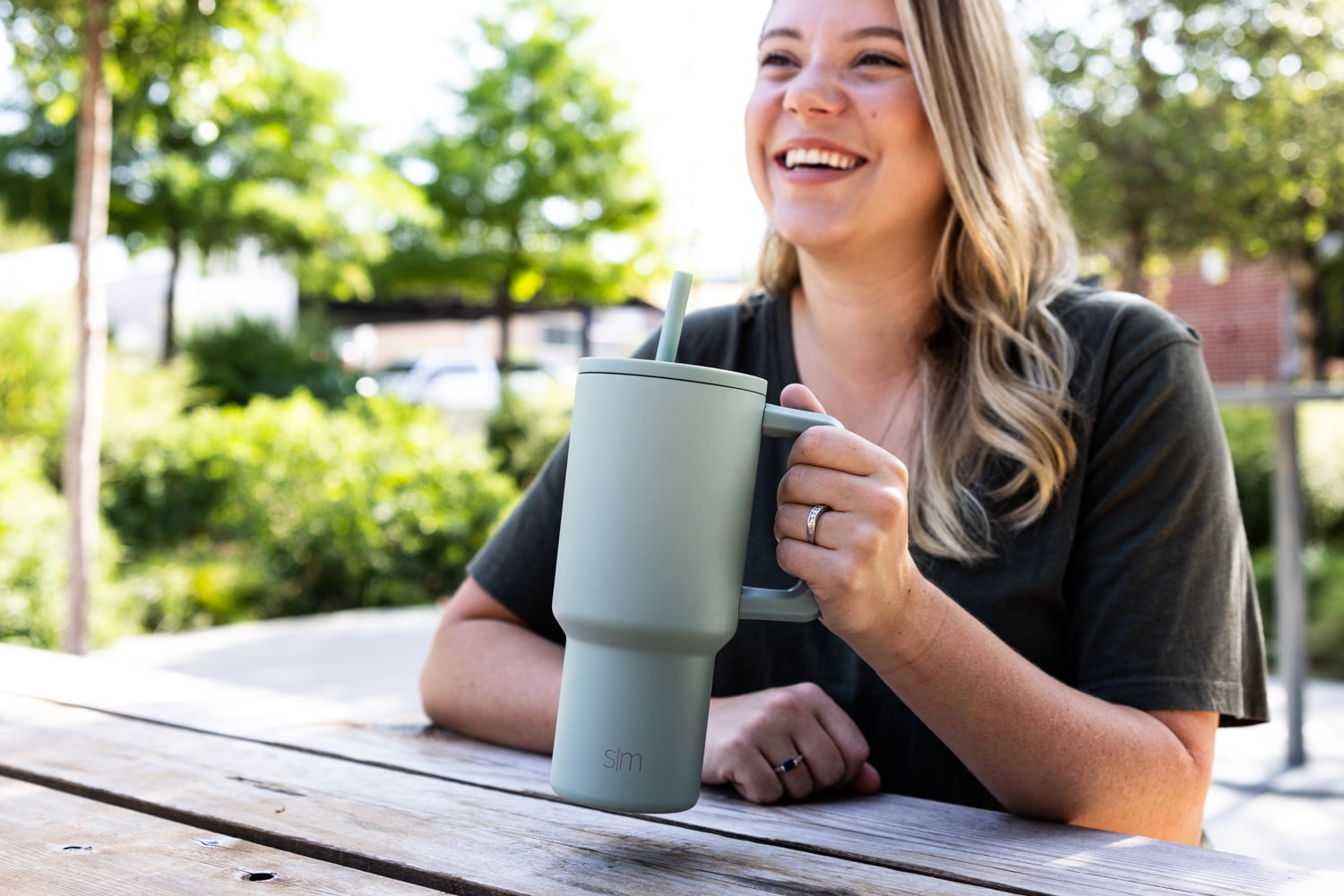 Simple Modern 30 fl oz Insulated Stainless Steel Trek Tumbler with Straw Lid | Seaglass Sage and Cream Checkmate M690W