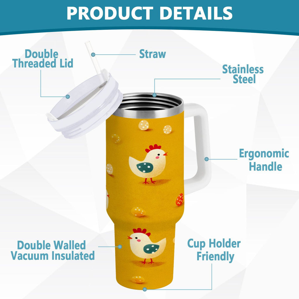 30 oz Insulated Stainless Steel Tumbler Double Wall Stainless Steel Tumbler with 2-Way Drinking Cartoon Chickens Pattern M551C