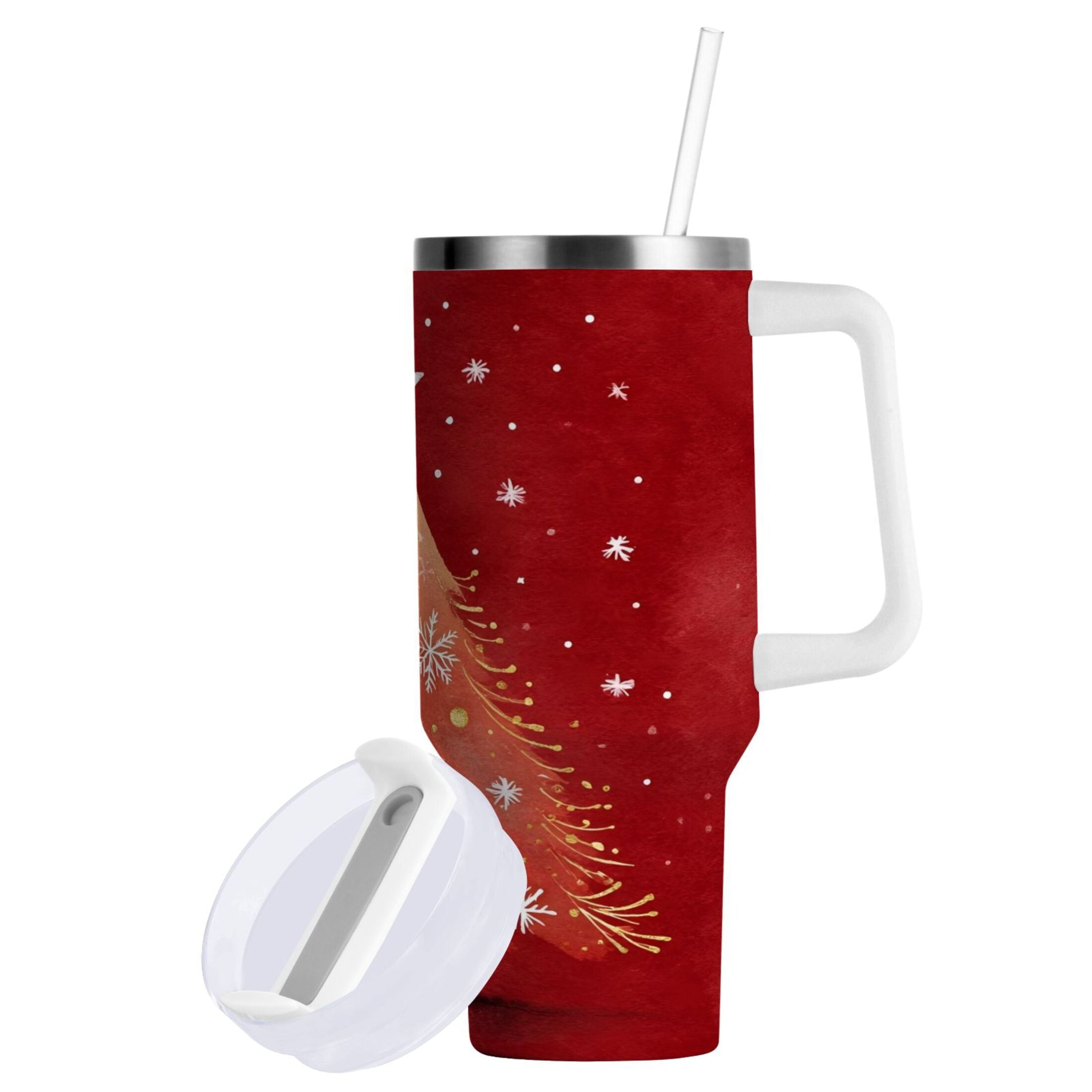 40 oz Insulated Stainless Steel Tumbler Double Wall Stainless Steel Tumbler with 2-Way Drinking Red Christmas Tree M662J