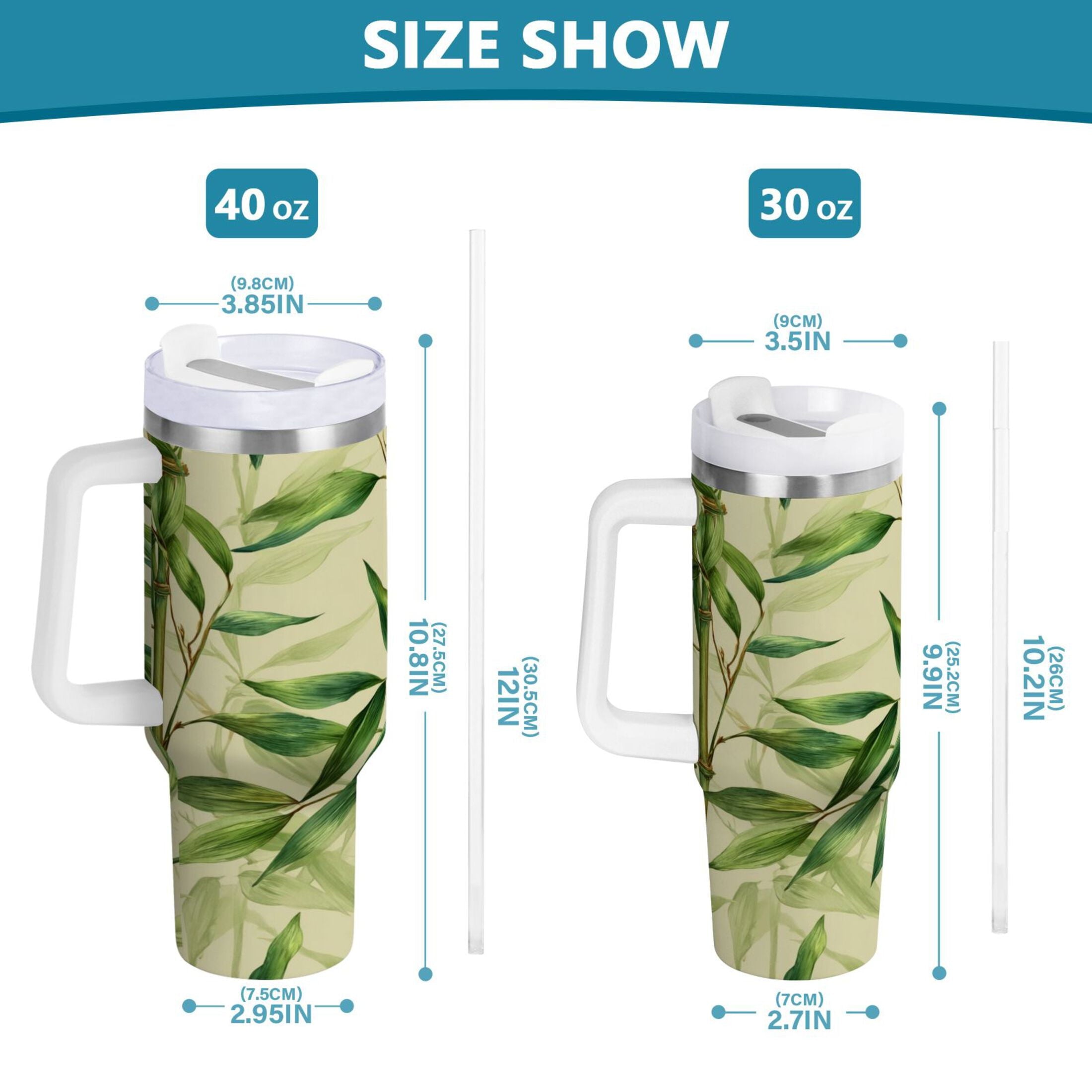 30 oz Insulated Stainless Steel Tumbler Double Wall Stainless Steel Tumbler with 2-Way Drinking Bamboo Pattern M558R