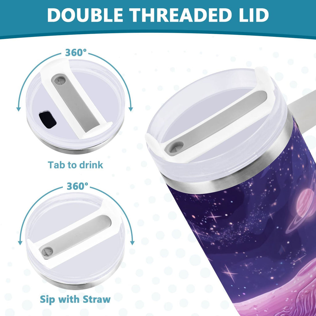 30 oz Insulated Stainless Steel Tumbler Double Wall Stainless Steel Tumbler with 2-Way Drinking Whale in Space M571G