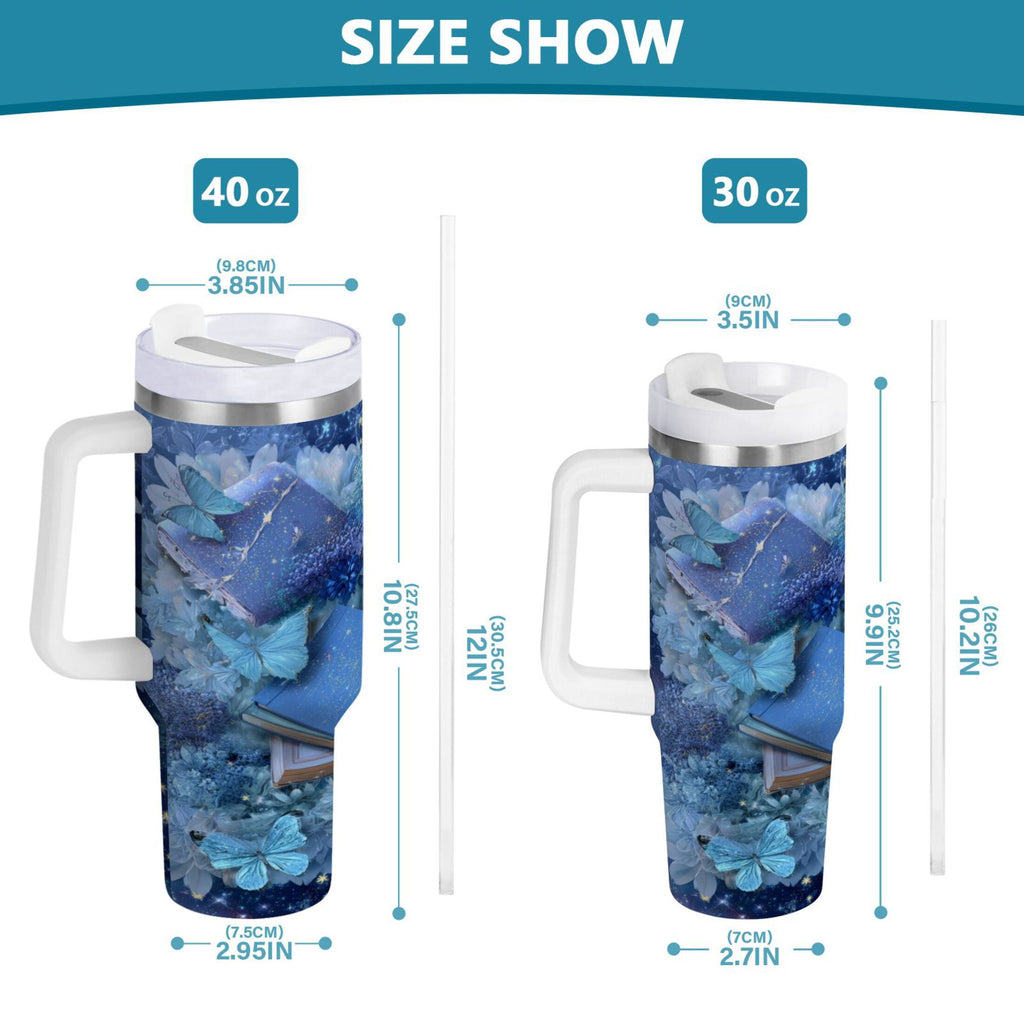 30 oz Insulated Stainless Steel Tumbler Double Wall Stainless Steel Tumbler with 2-Way Drinking Butterflies Books and Flowers M524V