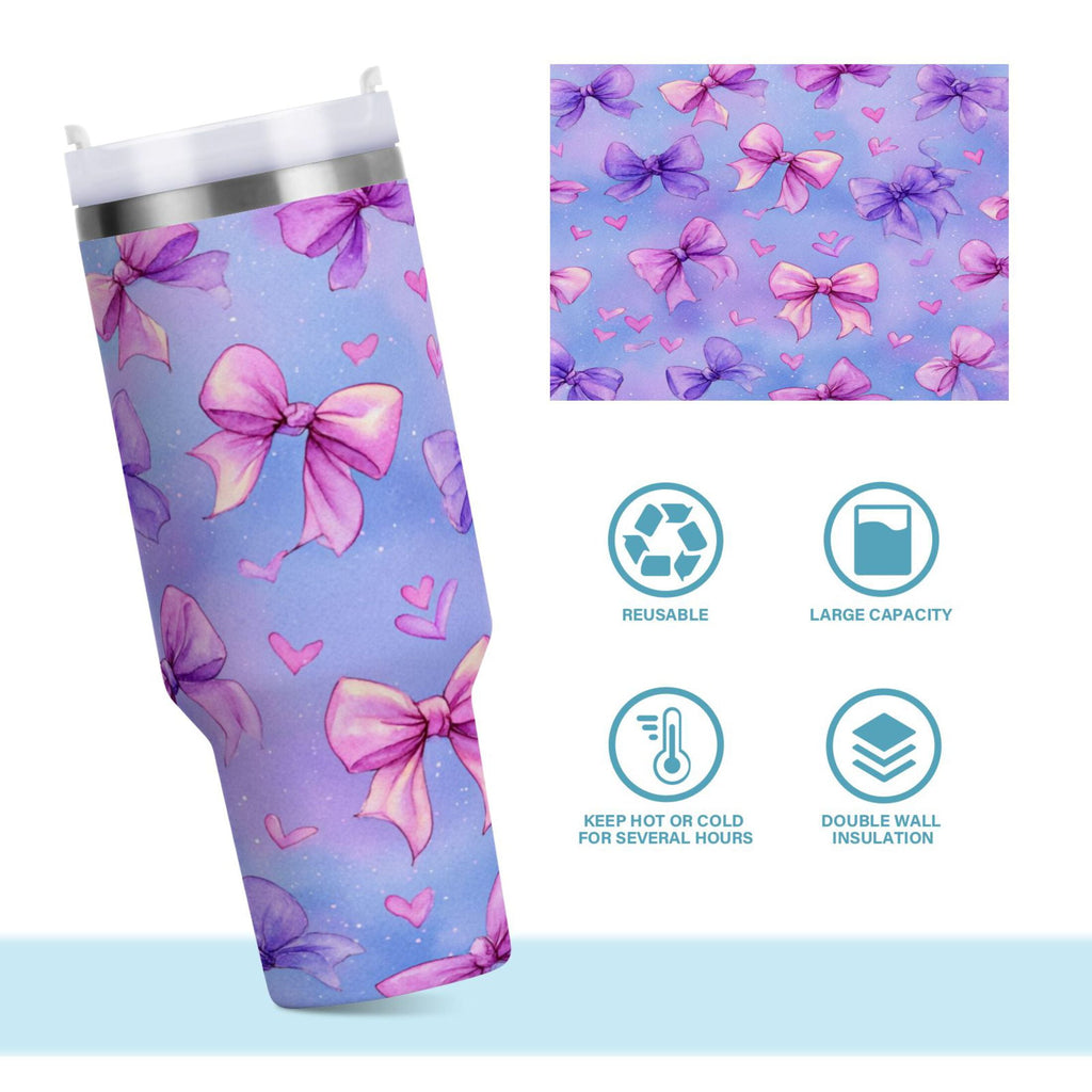 30 oz Insulated Stainless Steel Tumbler Double Wall Stainless Steel Tumbler with 2-Way Drinking Watercolor Bows Pattern M627Q