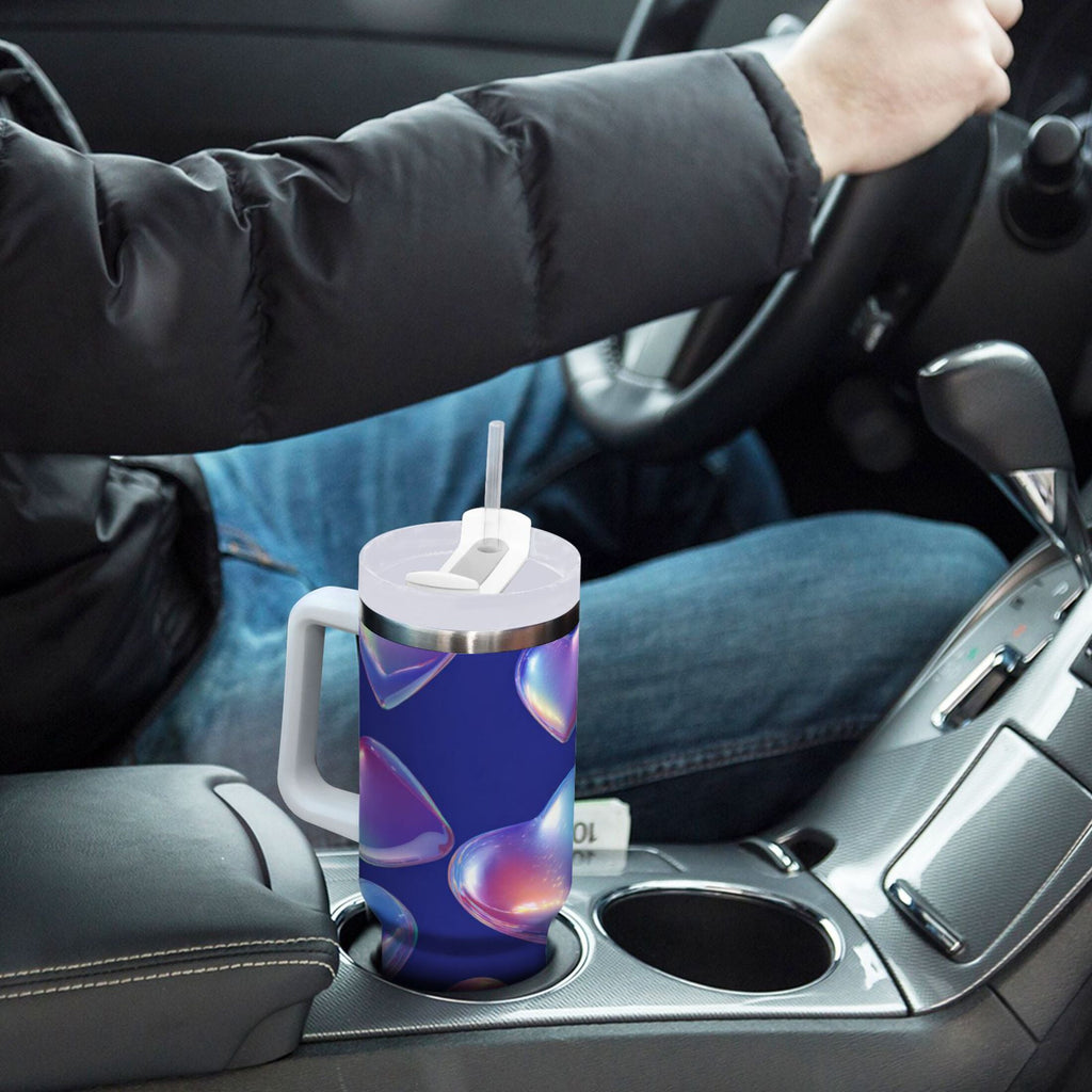 30 oz Insulated Stainless Steel Tumbler Double Wall Stainless Steel Tumbler with 2-Way Drinking Pink-purple Hearts M508H