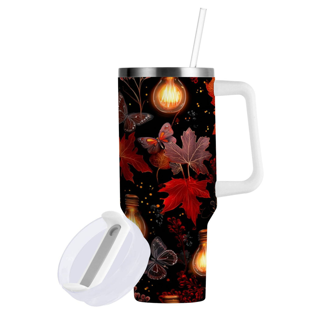 40 oz Insulated Stainless Steel Tumbler Double Wall Stainless Steel Tumbler with 2-Way Drinking Light Bulbs and Maple Leaves M534W