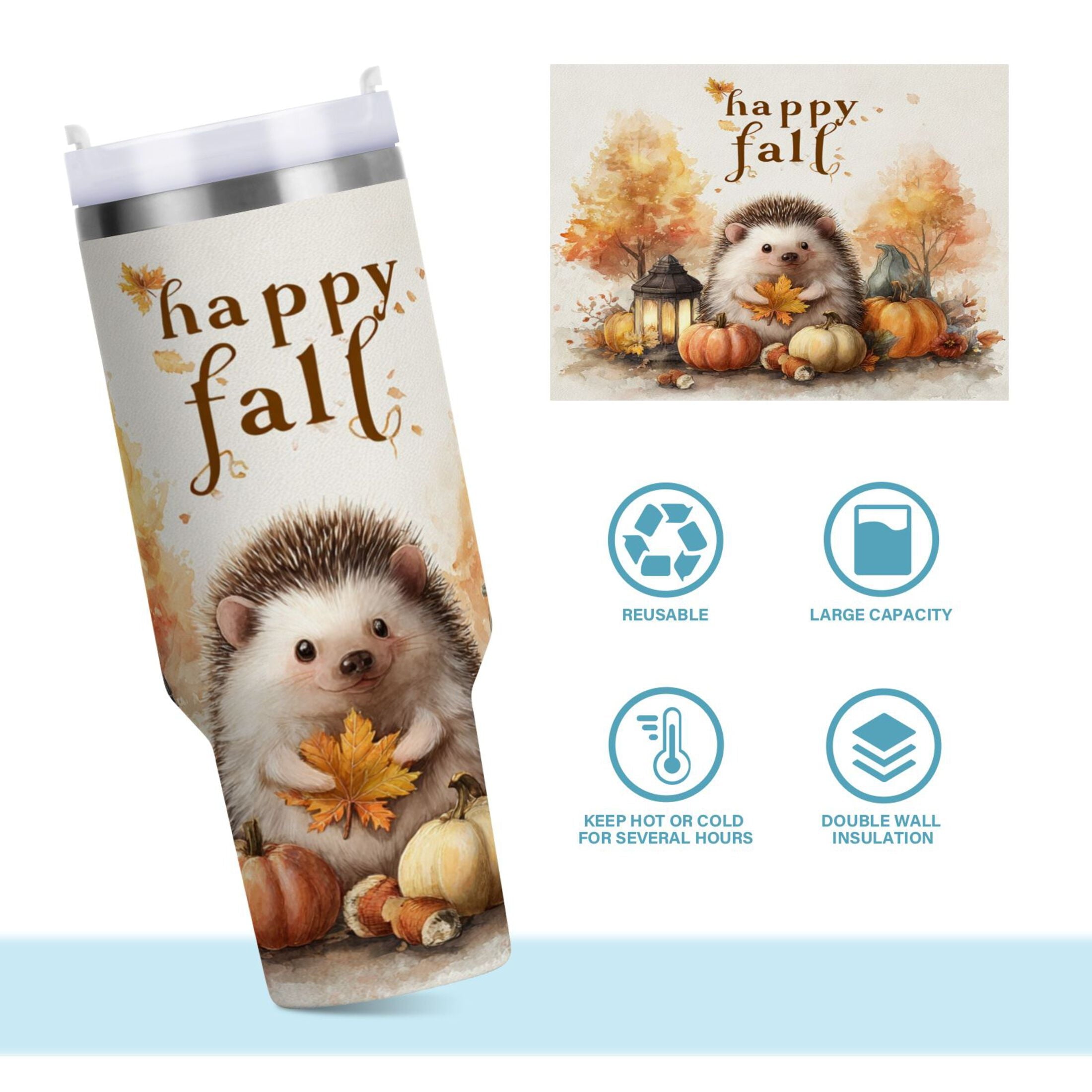 30 oz Insulated Stainless Steel Tumbler Double Wall Stainless Steel Tumbler with 2-Way Drinking Cute Little Hedgehog M625J