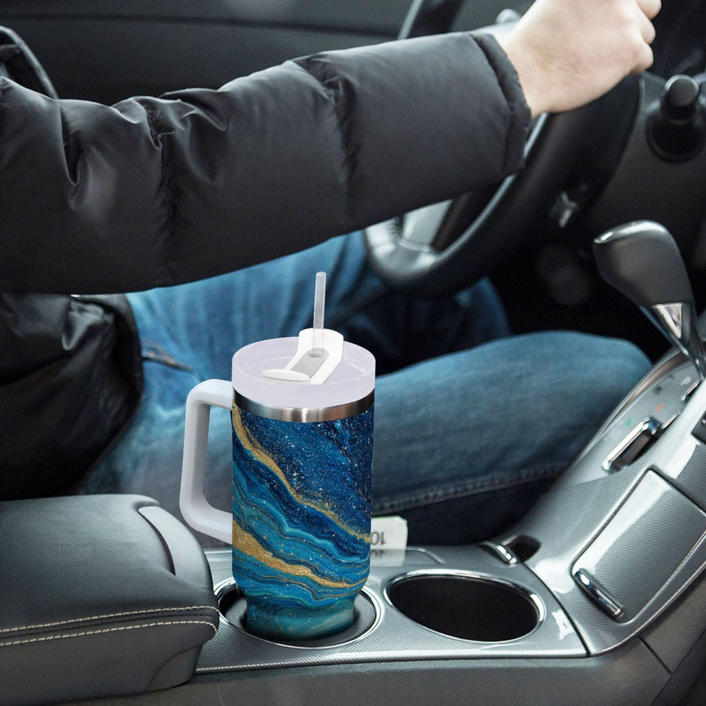30 oz Insulated Stainless Steel Tumbler Double Wall Stainless Steel Tumbler with 2-Way Drinking Blue and Gold Ocean M507P