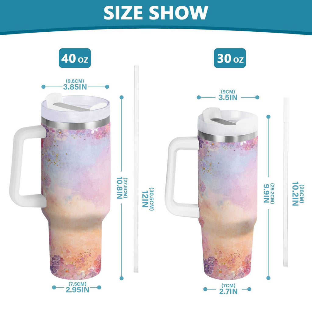 30 oz Insulated Stainless Steel Tumbler Double Wall Stainless Steel Tumbler with 2-Way Drinking Colorful Pastel Floral Pattern M514G