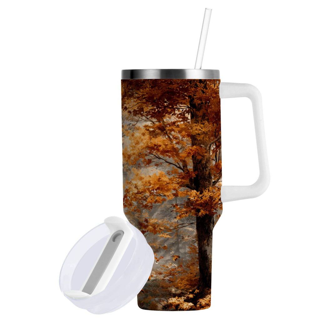 30 oz Insulated Stainless Steel Tumbler Double Wall Stainless Steel Tumbler with 2-Way Drinking Beautiful Autumn Forest M556T