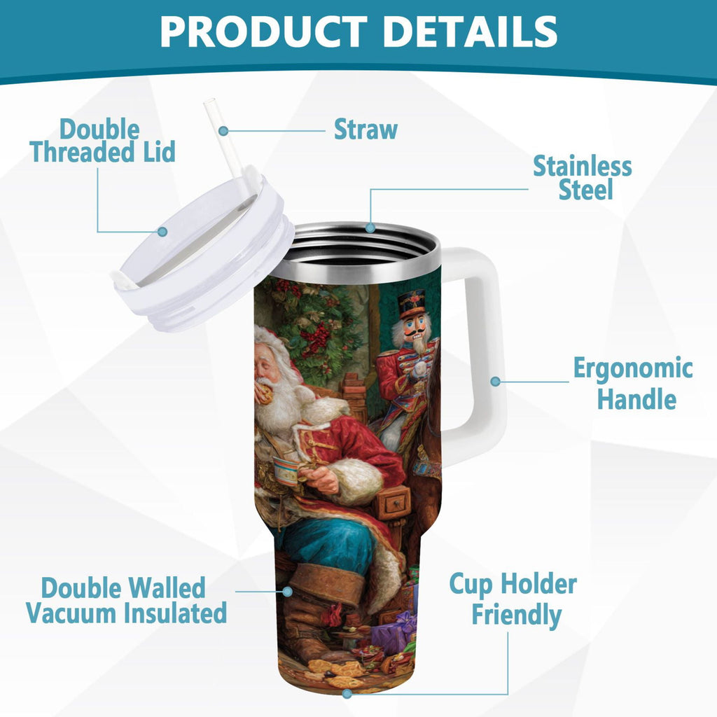 40 oz Insulated Stainless Steel Tumbler Double Wall Stainless Steel Tumbler with 2-Way Drinking Santa Eating Cookies M548Z