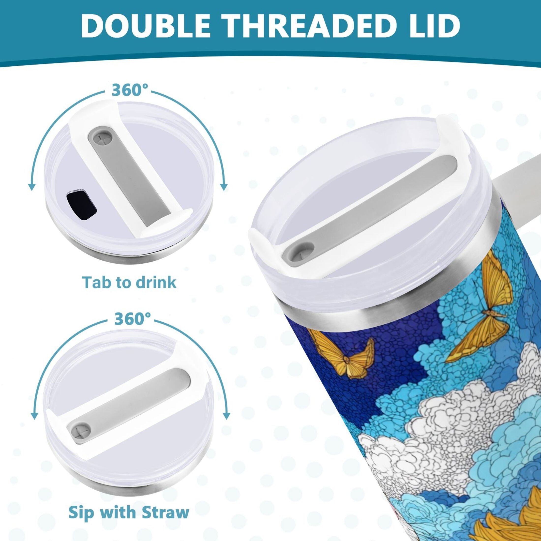 40 oz Insulated Stainless Steel Tumbler Double Wall Stainless Steel Tumbler with 2-Way Drinking Cat Lies in The Sunflowers M651S