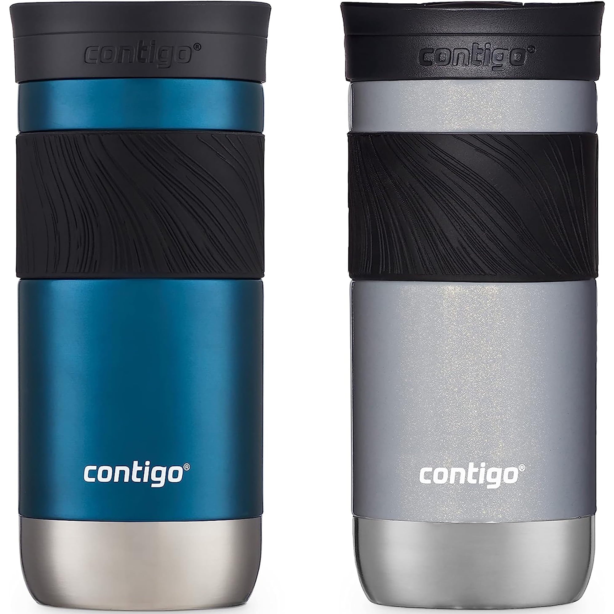 Contigo SNAPSEAL Insulated Stainless Steel Travel Mug with Grip, 16 oz, Blueberry Transparent Satin &amp; Gold Morel, 2-Pack M21Q
