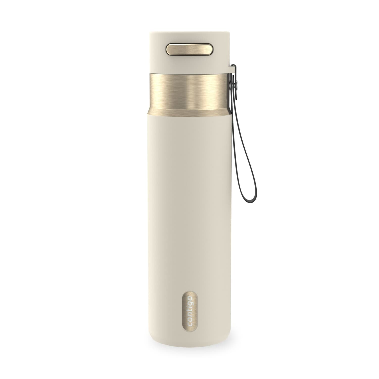 Contigo AutoSeal Leakproof Stainless Steel Reusable Water Bottle Tumbler with Carrying Strap, Cream/Champagne, 24 oz M19Q