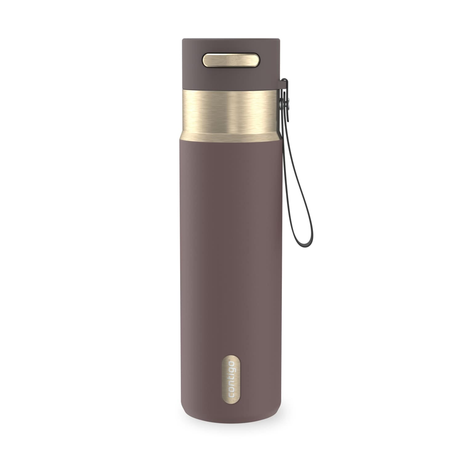 Contigo AutoSeal Leakproof Stainless Steel Reusable Water Bottle Tumbler with Carrying Strap, Cream/Champagne, 24 oz M19Q