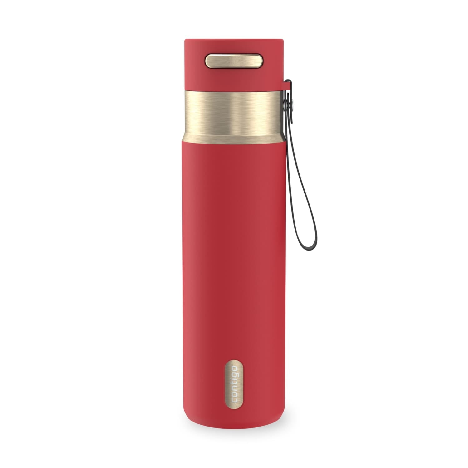 Contigo AutoSeal Leakproof Stainless Steel Reusable Water Bottle Tumbler with Carrying Strap, Cream/Champagne, 24 oz M19Q
