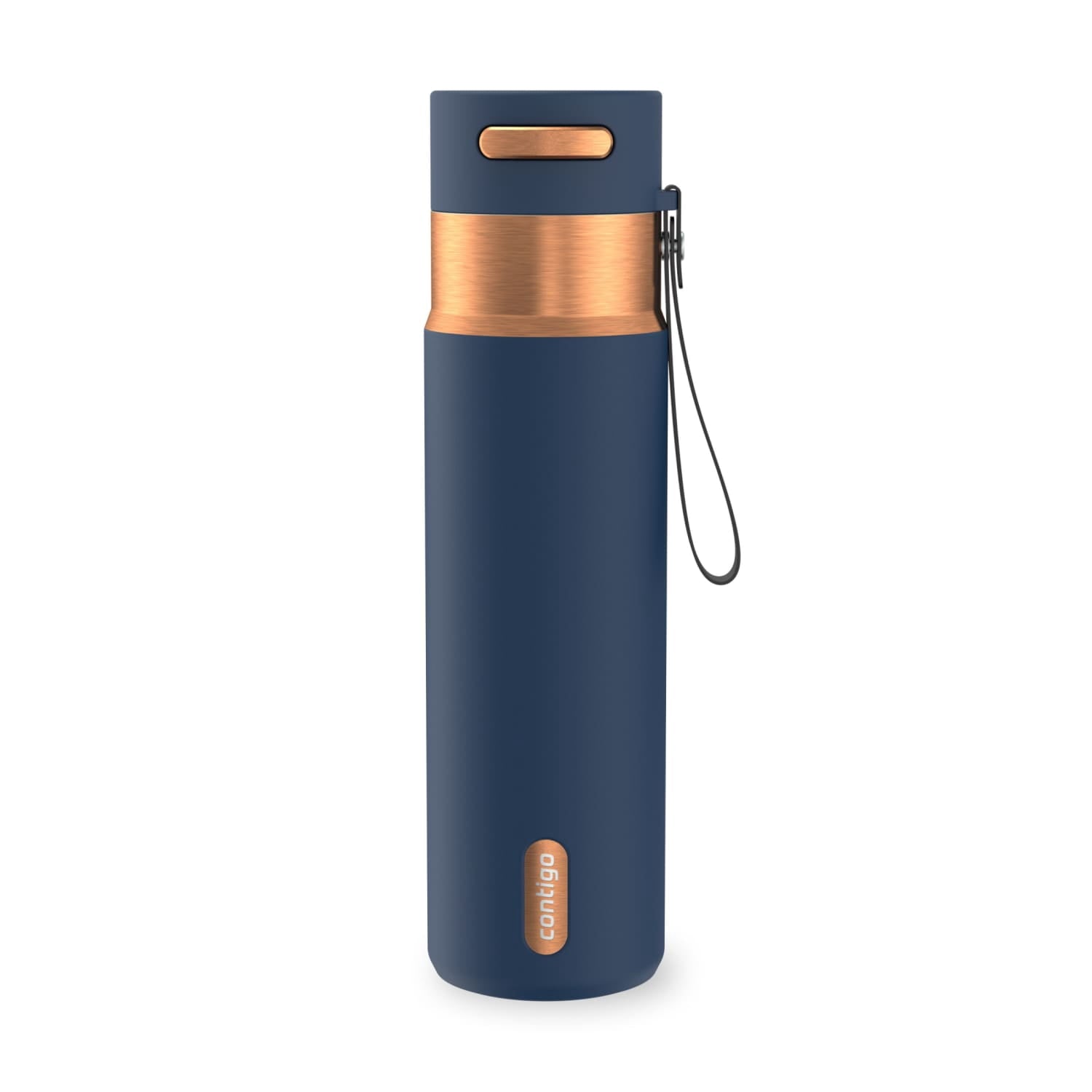 Contigo AutoSeal Leakproof Stainless Steel Reusable Water Bottle Tumbler with Carrying Strap, Cream/Champagne, 24 oz M19Q