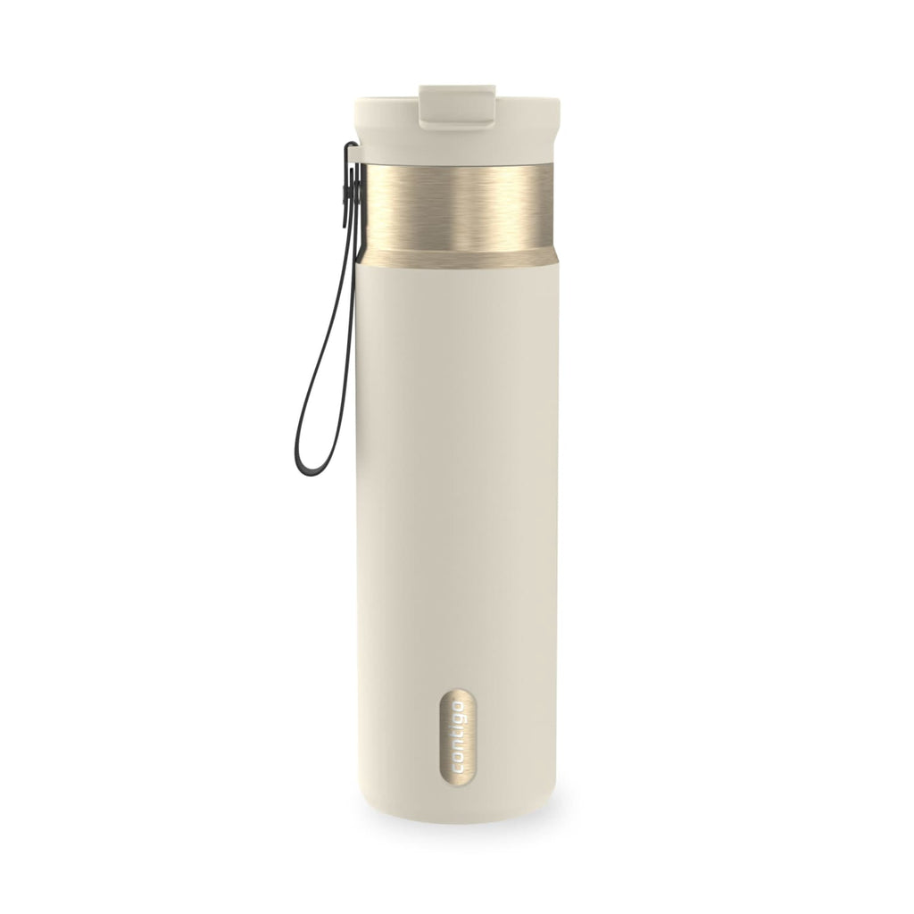 Contigo DualSip Leakproof Stainless Steel Reusable Water Bottle Tumbler with Carrying Strap, Cream/Champagne, 24 oz M11V