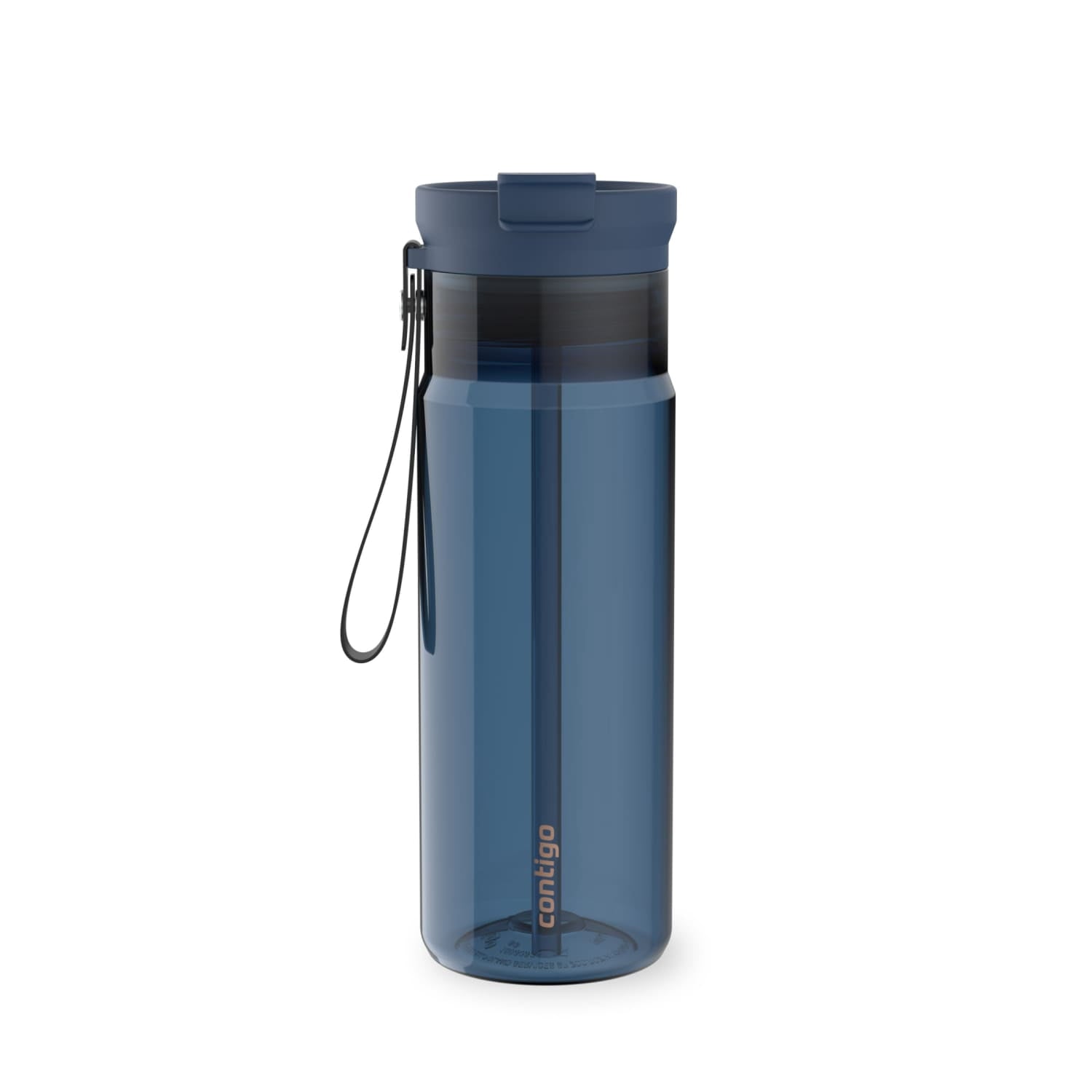Contigo DualSip Leakproof Plastic Reusable Water Bottle with Carrying Strap, Black/Clear, 24 oz M47J