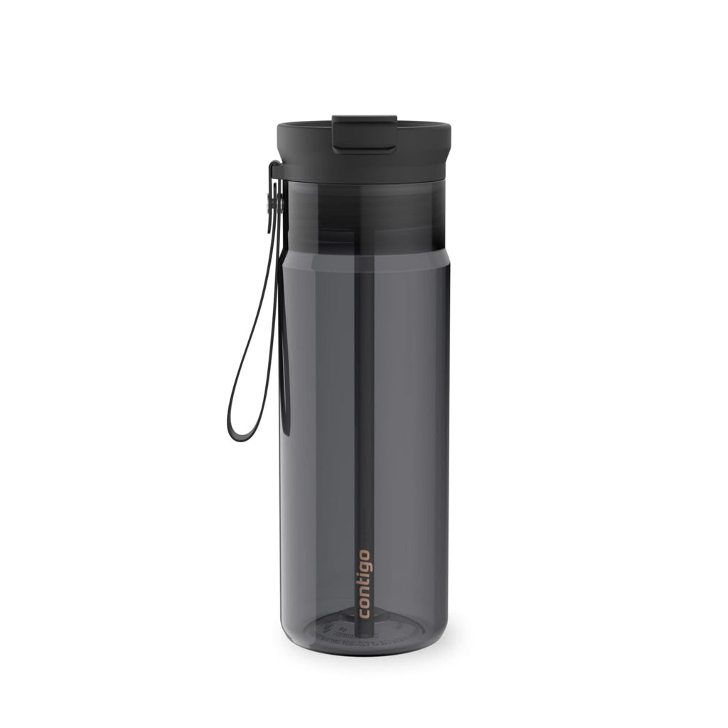 Contigo DualSip Leakproof Plastic Reusable Water Bottle with Carrying Strap, Black/Clear, 24 oz M47J
